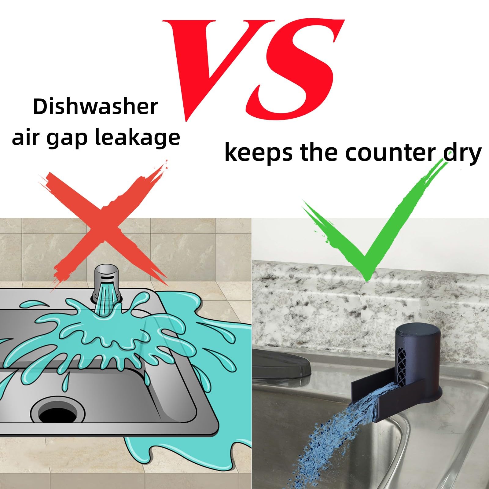 **Black Dishwasher Air Gap Cover with Ramp - Replacement Air Gap Accessory for Dishwasher, Overflow Spout Extender - Perfect for Kitchen Sink & Dishwasher Installation**