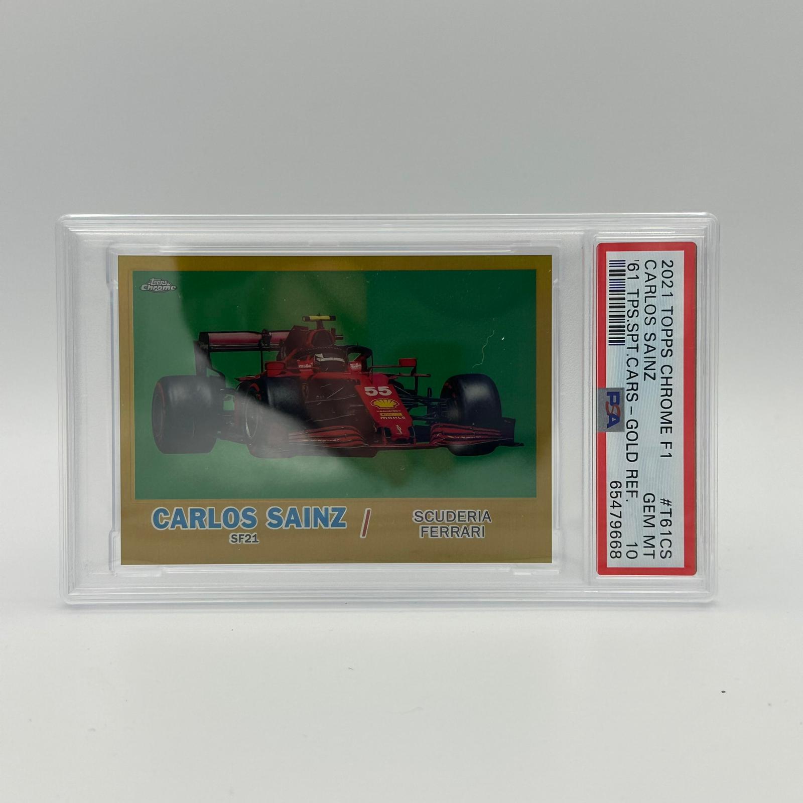 PSA 10 Carlos Sainz Ferrari #T61CS Gold Wave Refractor Trading Card - 11/50 Limited Edition - Perfect for F1 Collectors & Racing Memorabilia Displays