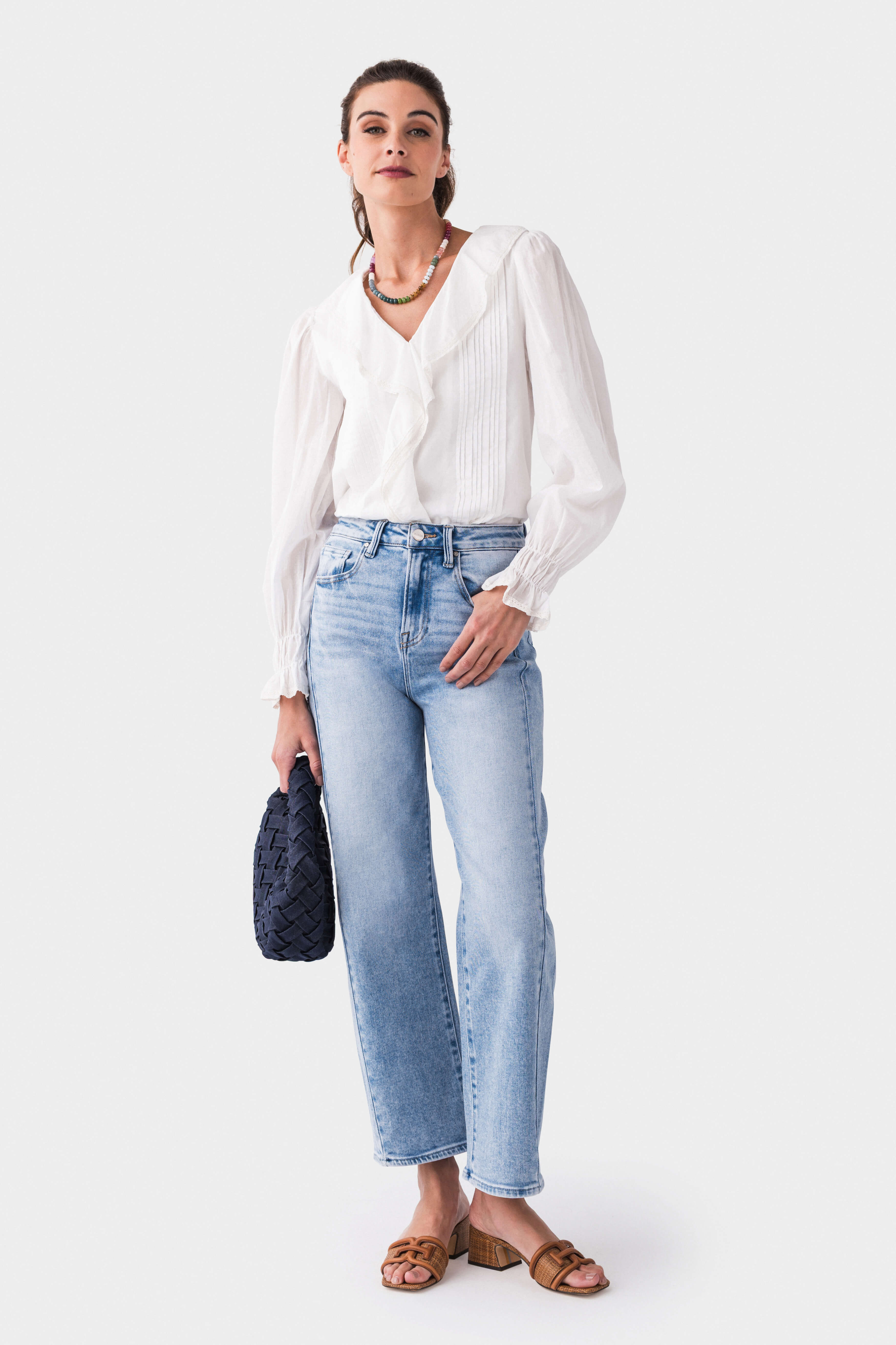 Elegant Fate Tuck Detail Ruffled V Neck Blouse for Women | Flowy Casual & Office Wear | Perfect for Work, Dates & Special Occasions
