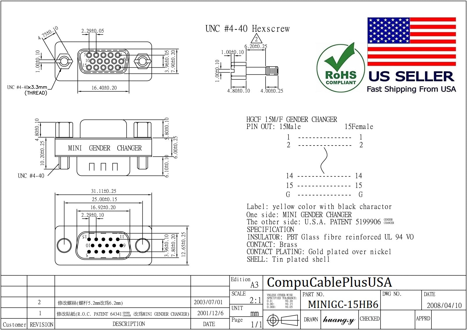DB15 Male to Female Mini Gender Changer Adapter - 6 Pack High Density D-Sub Serial Coupler for Computer, Monitor & Industrial Equipment Connections