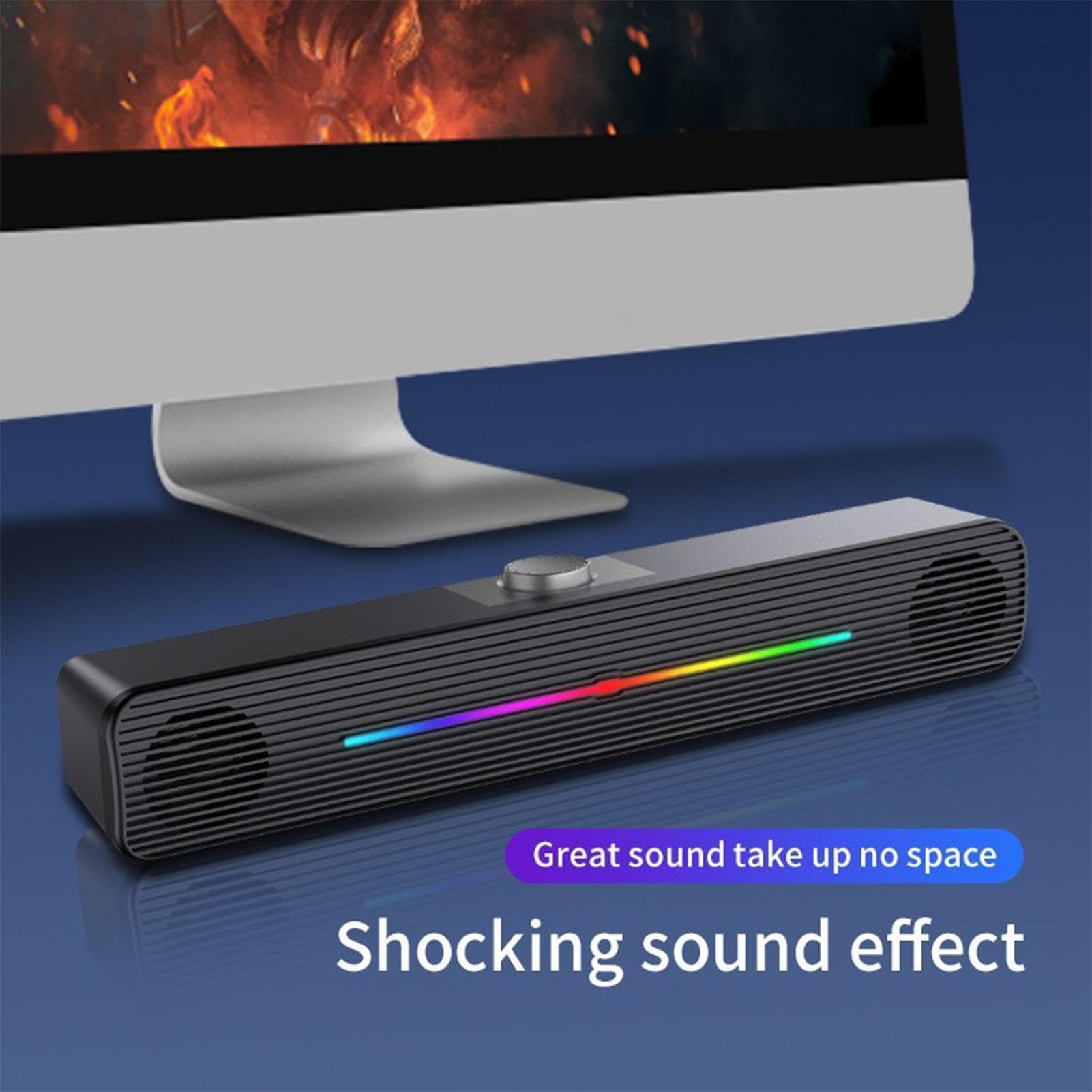 Compact Wireless RGB Soundbar for Desktop Computers - USB-Powered PC Speakers with Strip Design for Laptops, Gaming Setups & Home Office | Perfect for Music, Movies & Video Conferencing