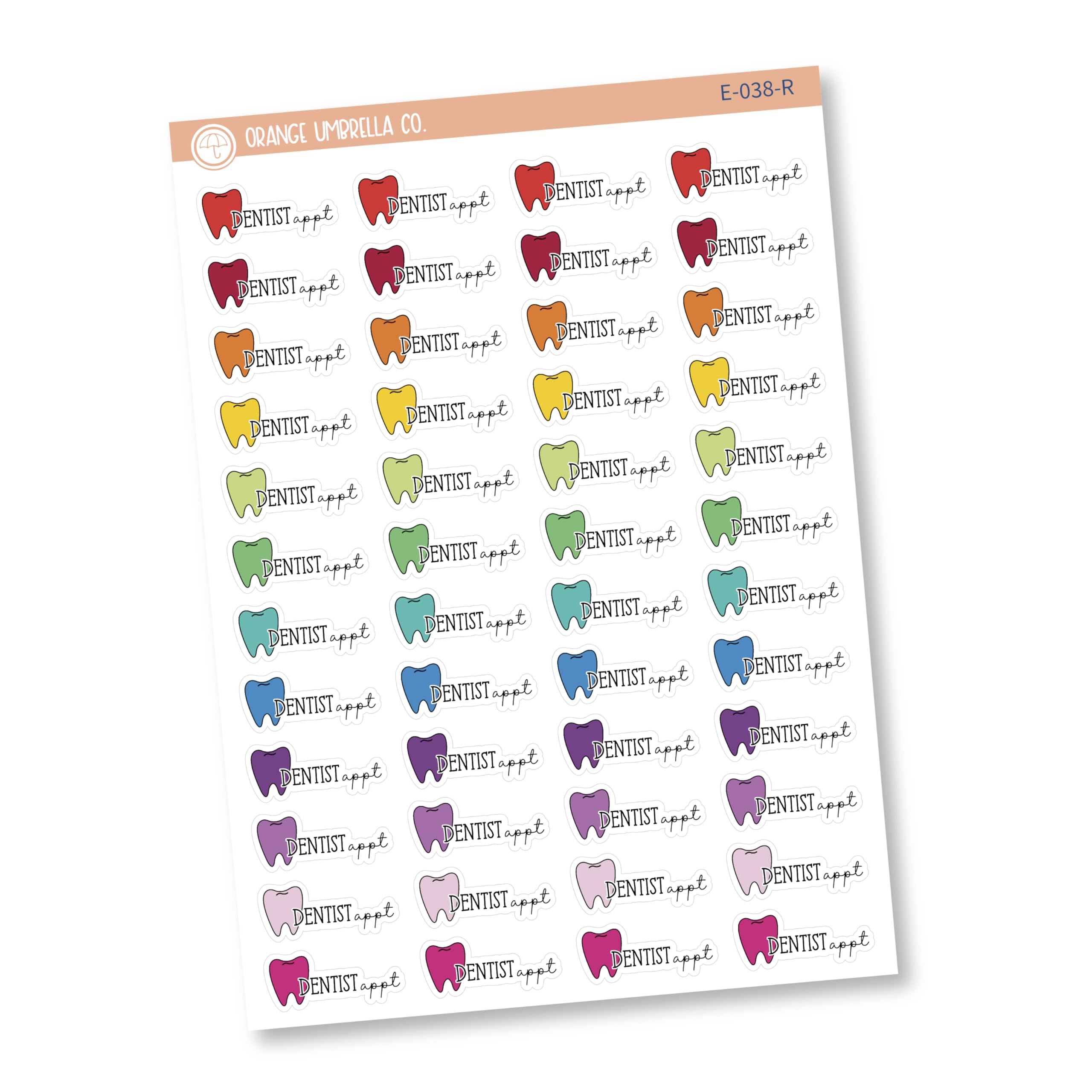 Dentist Appointment Planner Stickers - Rainbow Color Print, FC11 (E-038-R) - Perfect for Medical Scheduling, Calendar Organization & Productivity Planning