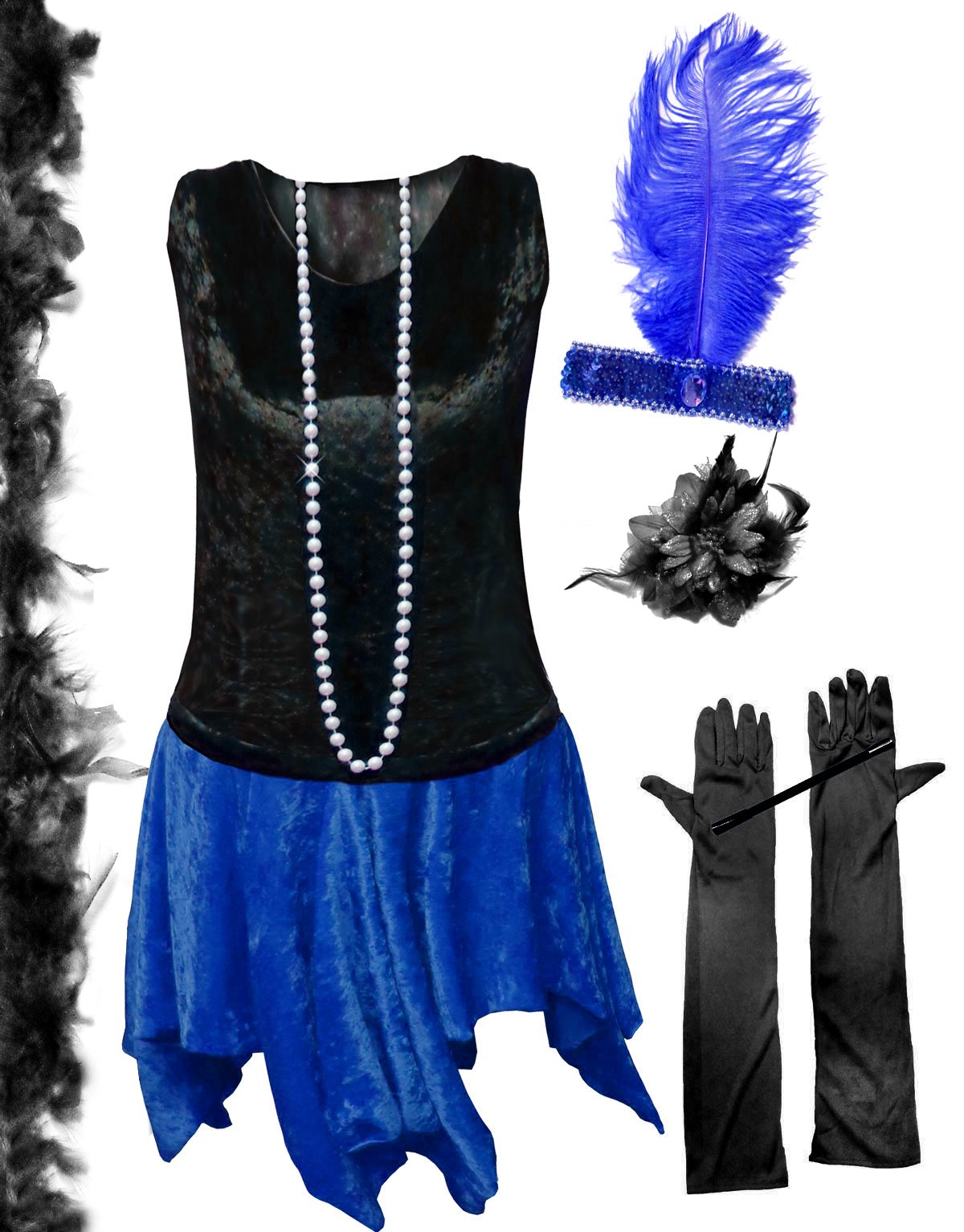 Sanctuarie Designs Blue Flapper Dress Plus Size 1920s Vintage Costume for Women - Deluxe Halloween Party Outfit Kit for Gatsby Themed Events, Roaring 20s Parties & Costume Balls