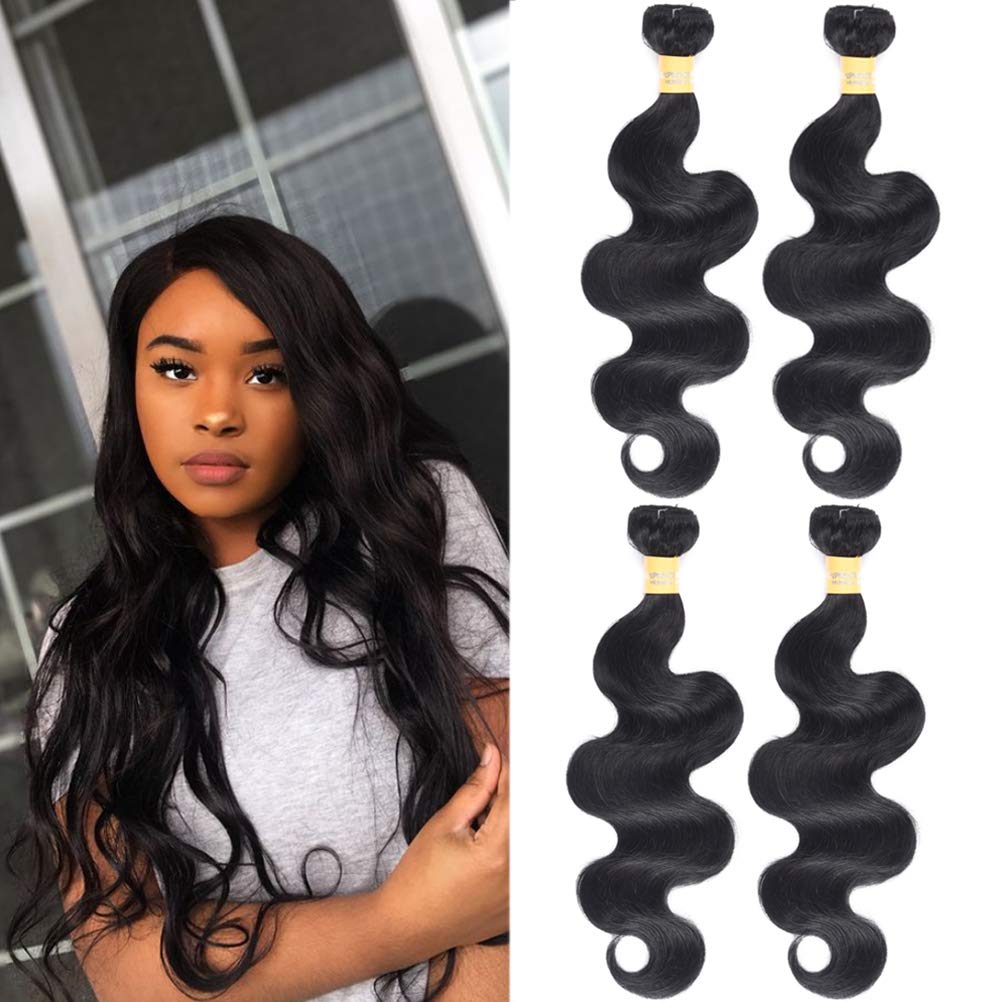 Premium Brazilian Virgin Human Hair Bundles - 100% Unprocessed Body Wave Hair Extensions (4 Bundles, 18