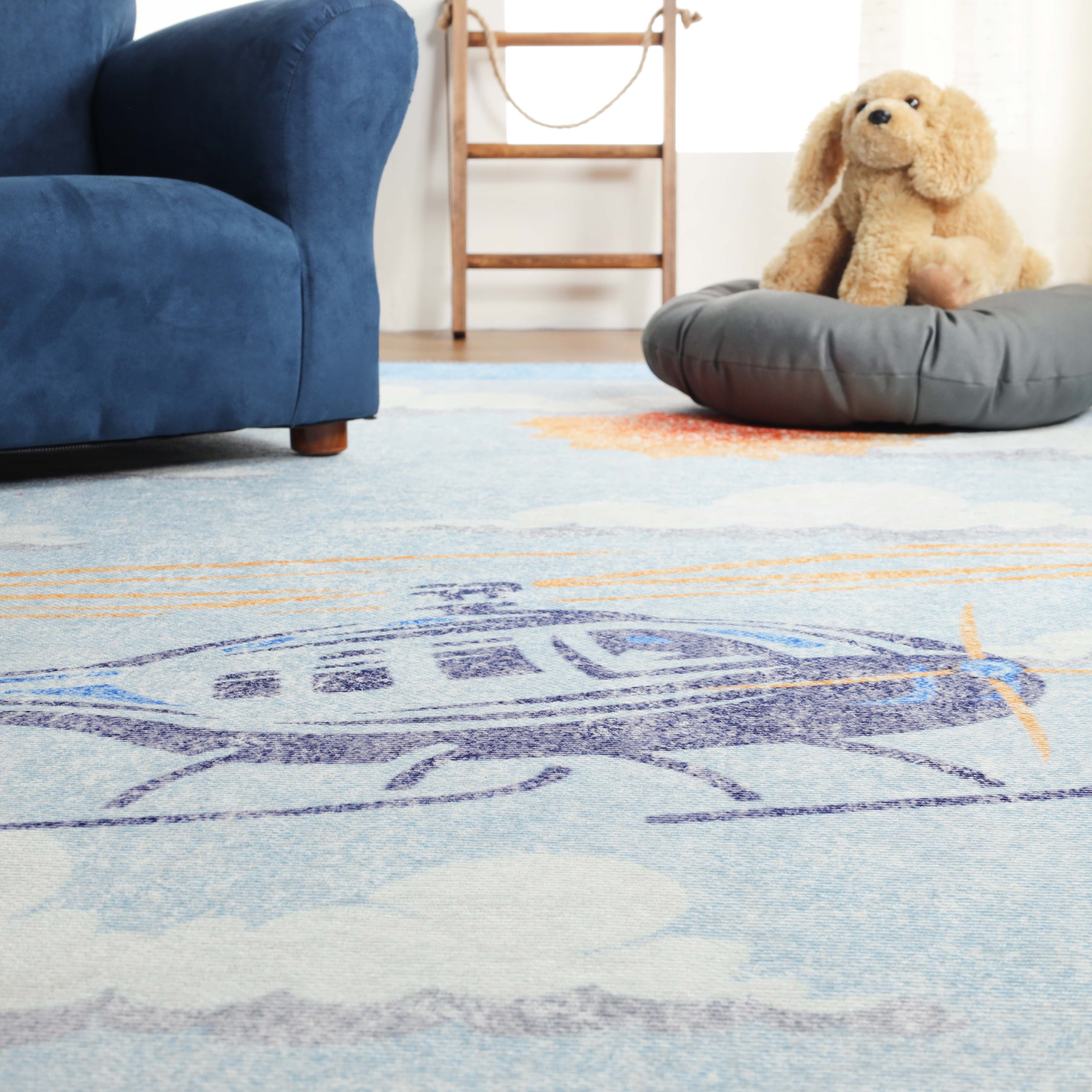 Non-Slip Helicopter Pattern Playroom Rug for Kids - Soft & Safe Floor Mat for Nursery, Bedroom, and Play Areas