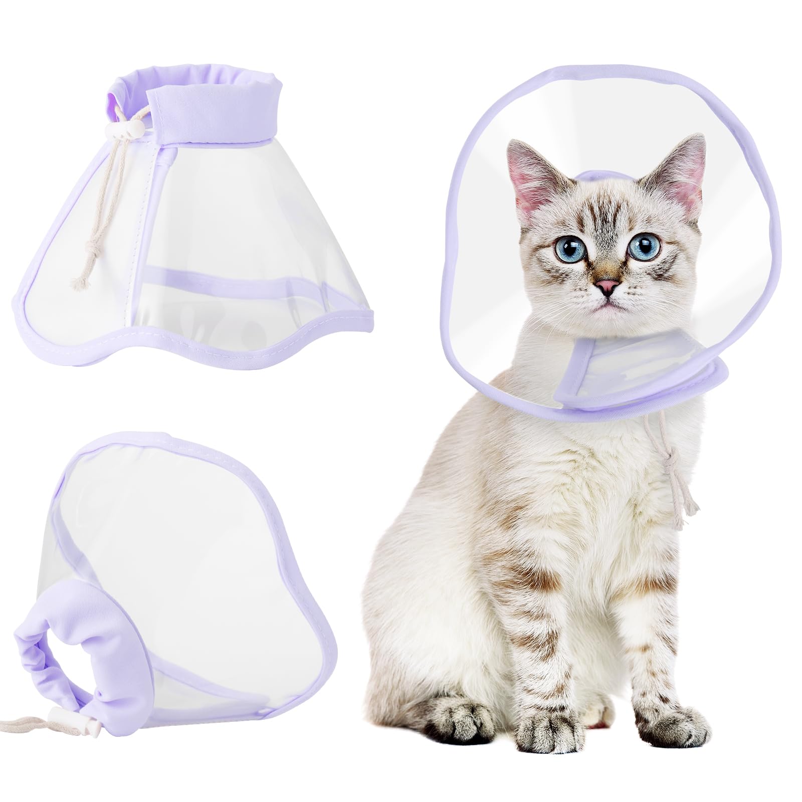 BENCMATE Soft Cat Cone Collar - Low Noise Fasteners, Transparent Pet Recovery Collar for Licking & Scratching Prevention - Extra Comfortable Post-Surgery E-Collar (Purple, Large) | Ideal for Spay/Neuter Recovery & Wound Protection