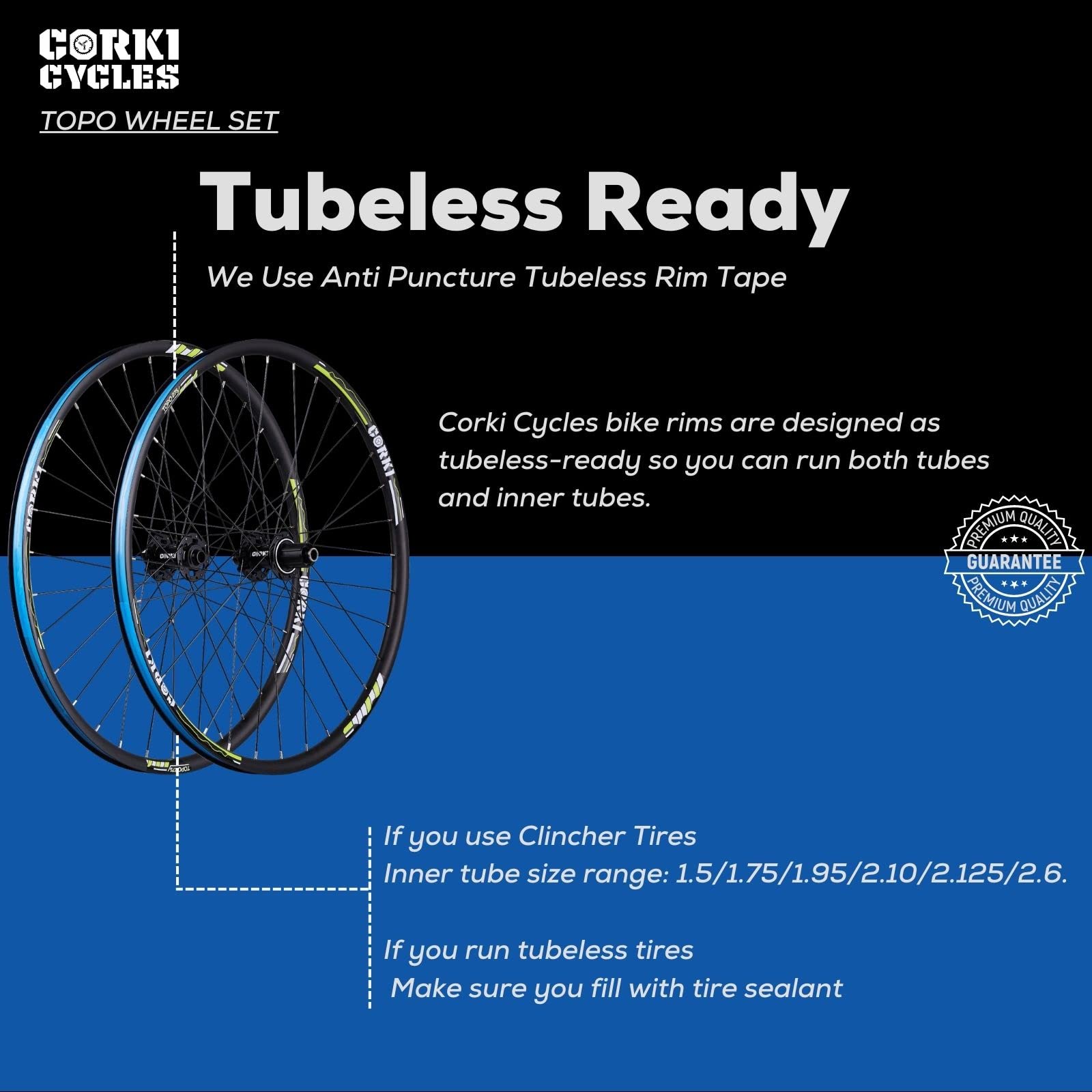**Corki Cycles TOPO Mountain Bike Wheels - 26/27.5/29 Inch Aluminum Alloy Wheelset with Thru Axle & Dual Disc Brake (1.5-2.6 Inch Width) - Perfect for Trail Riding & Off-Road Adventures**
