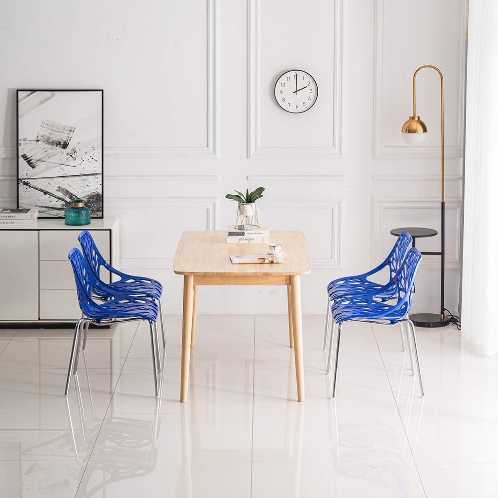 VINGLI Modern Stackable Dining Chairs - Set of 4 Black Birch Wood Armless Side Chairs for Kitchen, Restaurant & Home Decor | Space-Saving & Comfortable Seating Solution