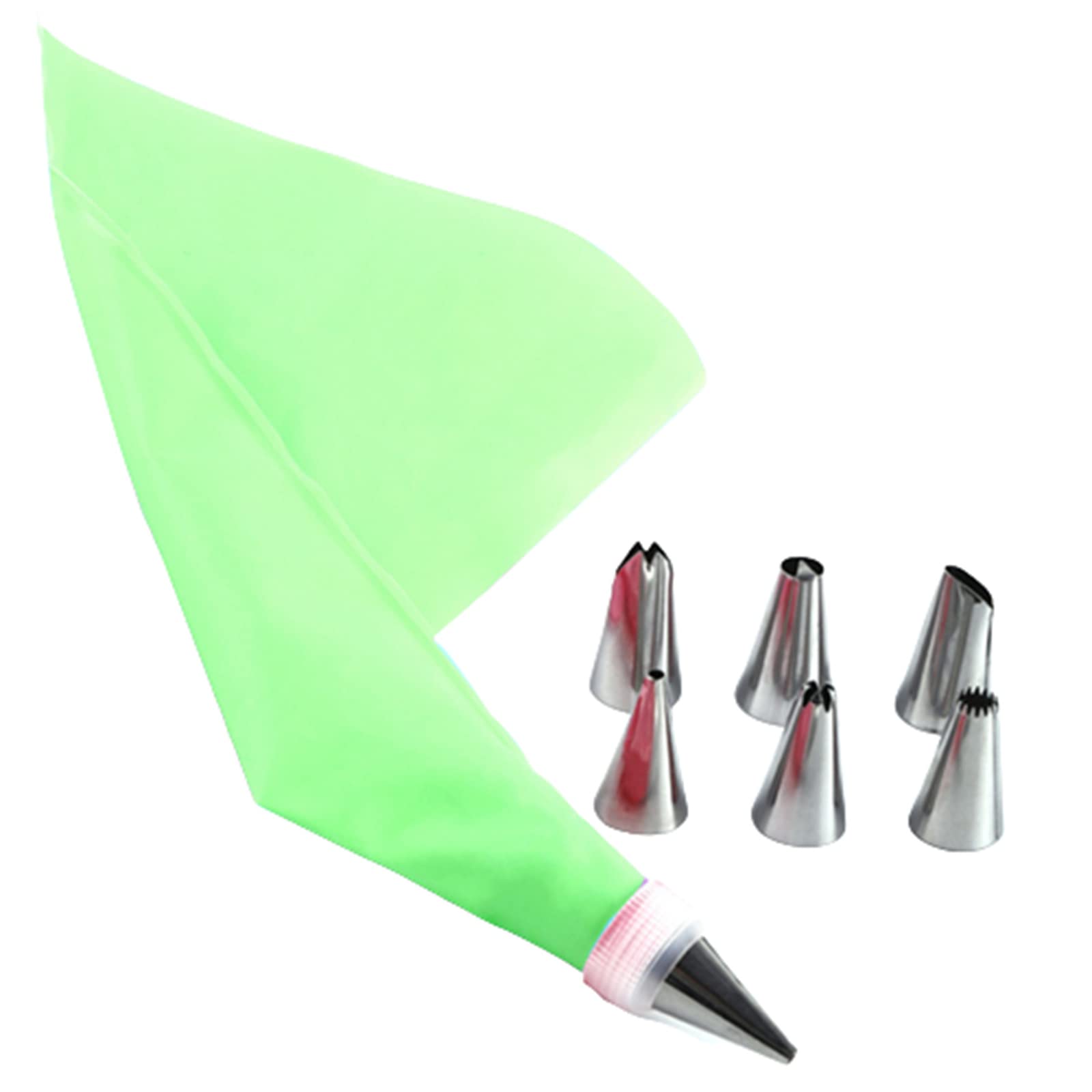 8-Piece Silicone Cake Decorating Kit with 6 Stainless Steel Nozzles - Icing Piping Bags for Baking, Pastry Cream & DIY Dessert Decorations (Green) - Perfect for Birthday Cakes, Cupcakes & Home Baking