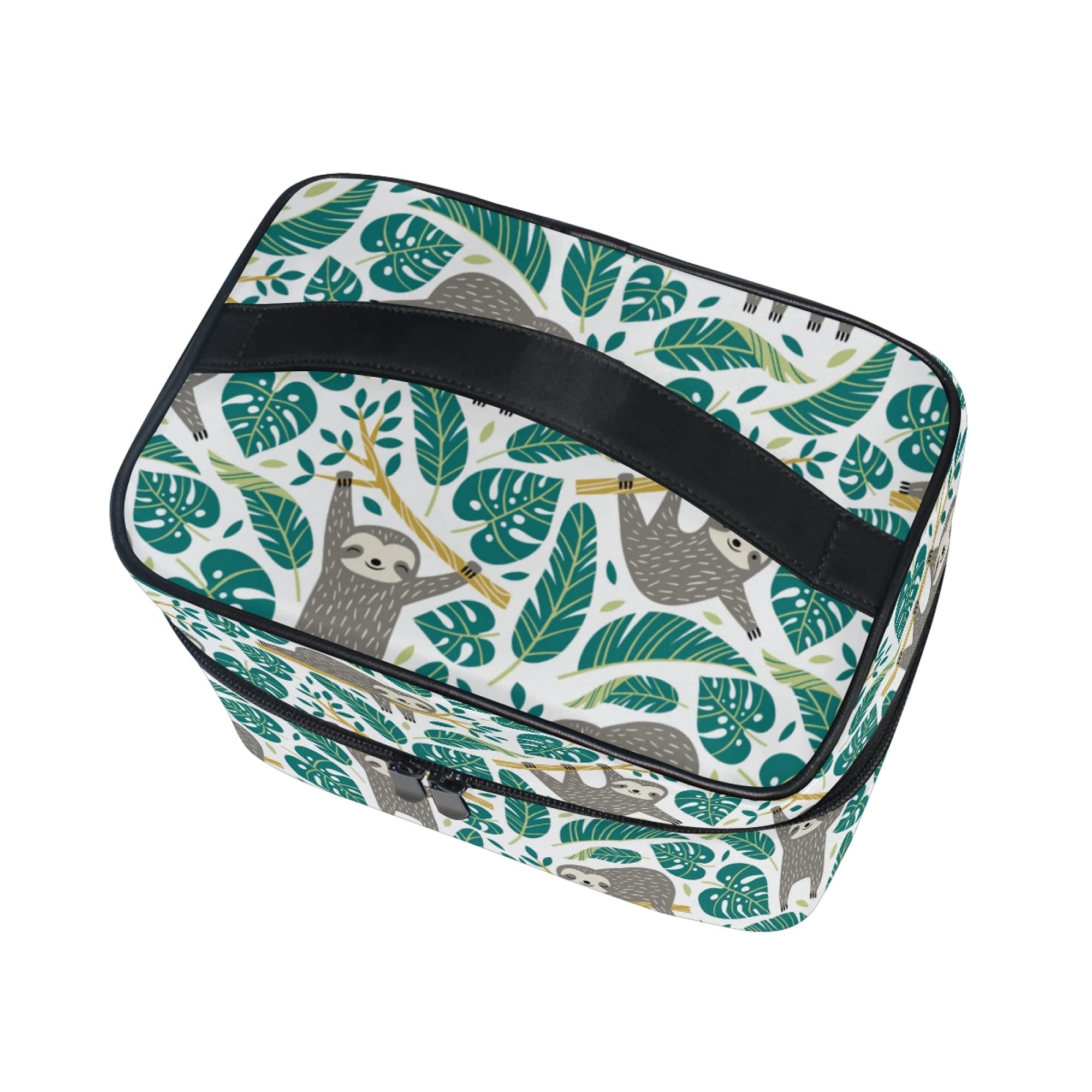 Cute Sloths & Tropical Palm Leaves Makeup Bag - Waterproof Travel Cosmetic Organizer for Women, Girls, Ladies - Perfect for Vacation, Gym, Beach & Daily Use