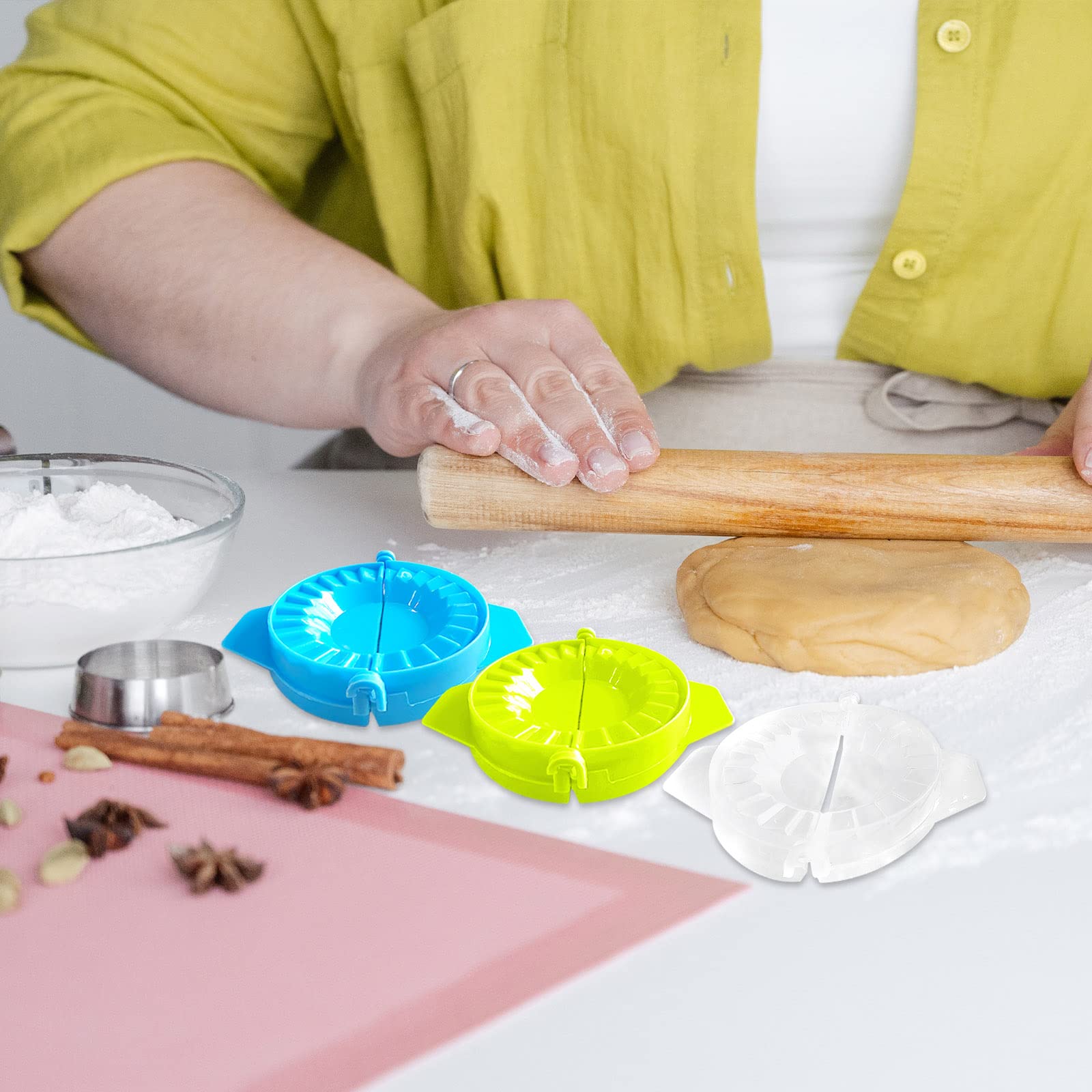 6Pcs Multifunctional Dumpling Maker Set - Manual Empanada Press, Washable Pastry Pie Dough Press, Dumpling Wrapper Mold, Pierogi & Ravioli Maker (Blue, Green, Transparent) - Perfect for Homemade Dumplings, Empanadas, Pastries & More