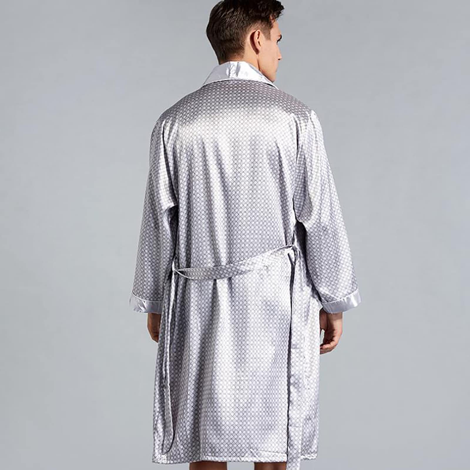 Luxury Men's Silk Satin Kimono Pajama Robe - Long Sleeve Breathable Summer Sleepwear, Silver Grey (XL) - Perfect for Lounging, Spa Days & Relaxing at Home