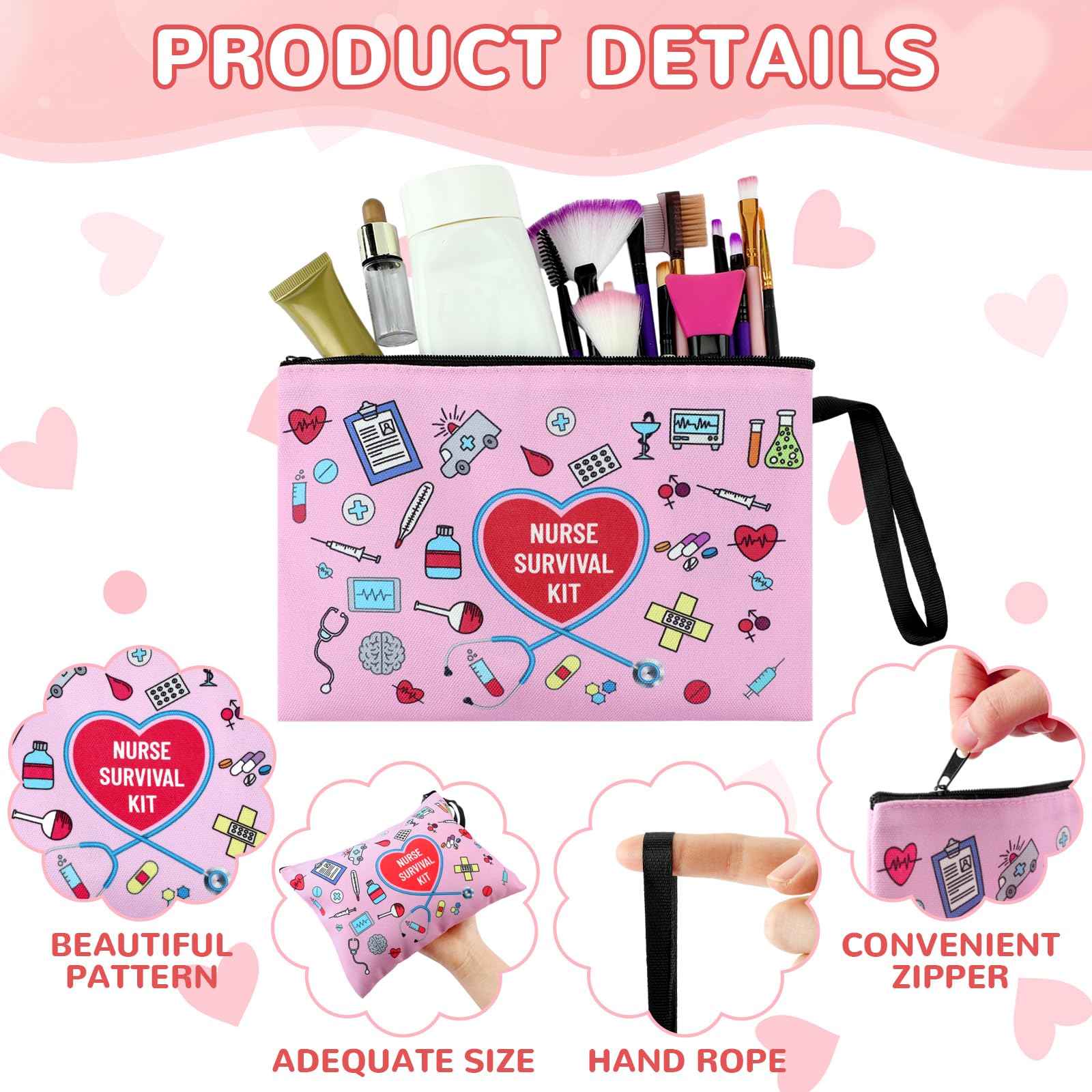 24 Pack Nurse Cosmetic Bags Bulk - Waterproof Canvas Zipper Pouch for Nursing Survival Kit - Perfect Nurse Week Gifts, Healthcare Worker Appreciation & Nursing Graduation 2025 - Great for Travel, Makeup Storage & Medical Supplies Organization