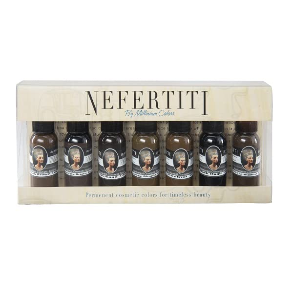 Nefertiti Cosmetic Pigment Ink Set - 7 Bottles (1 oz Each) for Permanent Makeup & Microblading | Professional Tattoo Ink Kit by Mom's Tattoo Ink | Perfect for Eyebrows, Eyeliner & Lip Blushing