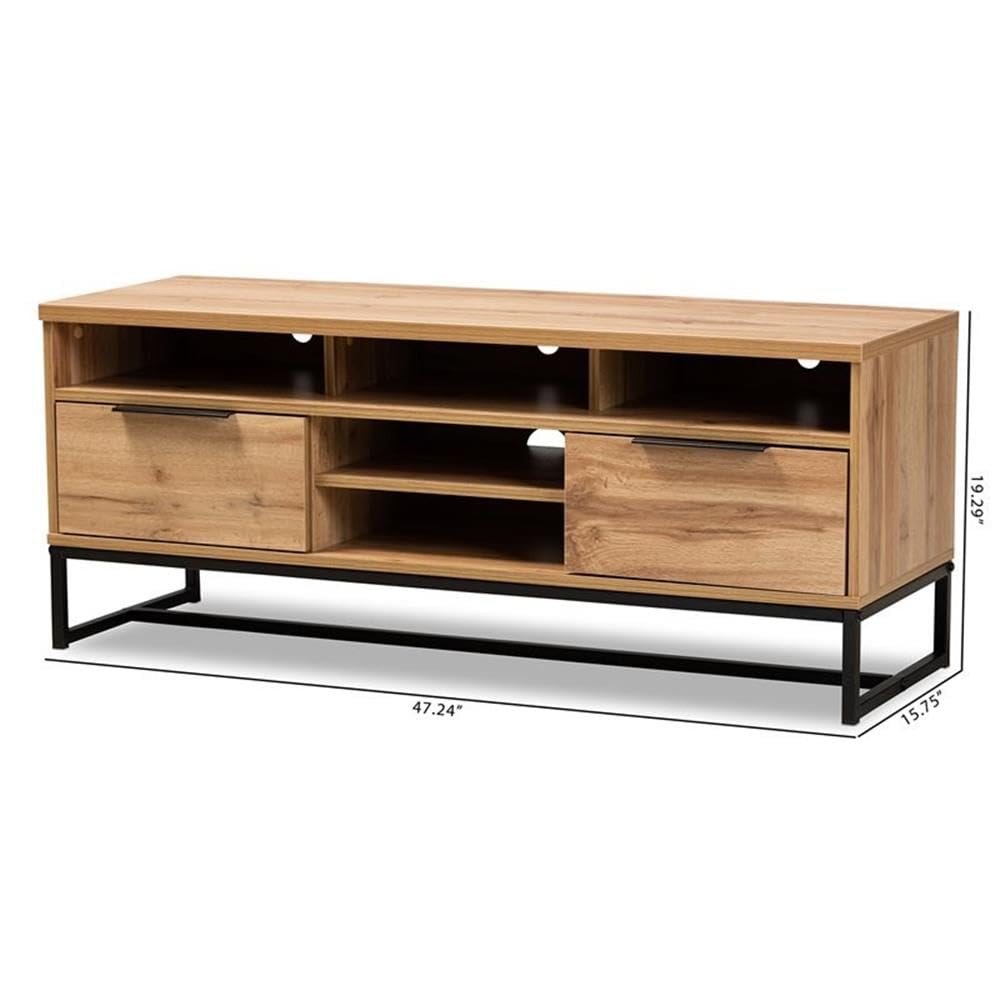 BOWERY HILL Industrial Wood Metal 2-Drawer TV Stand Console Entertainment Center - Black Oak Finish for Living Room, Bedroom & Home Theater