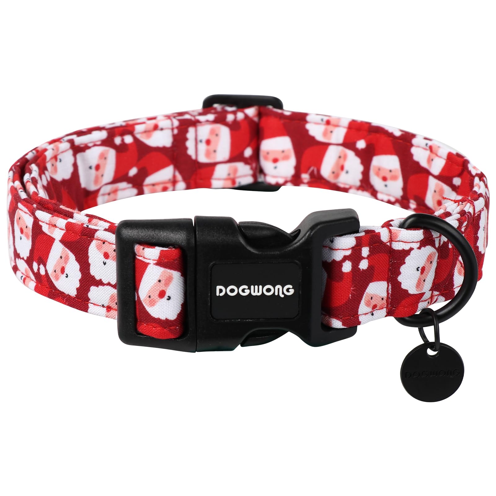 DOGWONG Christmas Dog Collar - Festive Santa Claus Pet Collar for Small Medium Large Dogs | Durable Cotton Holiday Collar with Adjustable Buckle | Perfect for Christmas Photos, Pet Parties & Holiday Gifts