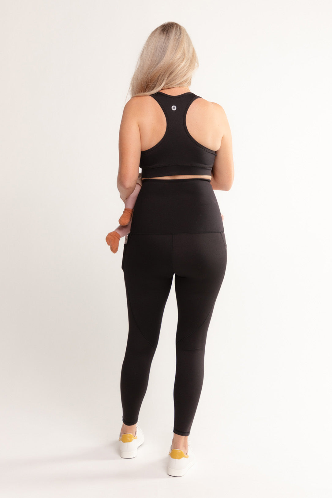 Postpartum Recovery Maternity Leggings with Pockets - High Waisted Black Yoga Pants for Nursing Mothers | Comfortable Post-Pregnancy Workout & Lounge Wear