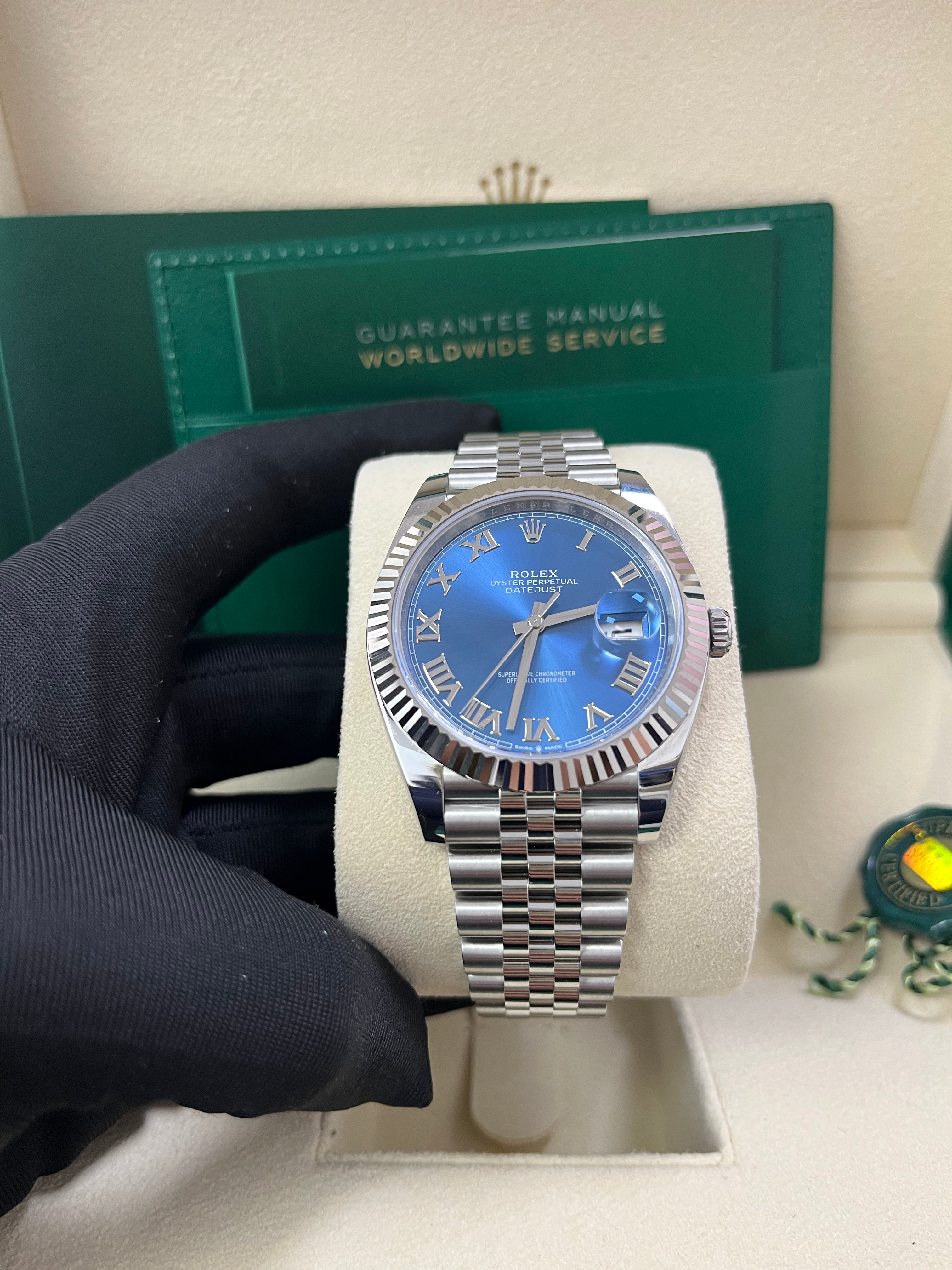 Rolex Datejust 41 Two Tone White Gold & Steel Watch - Blue Roman Dial, Fluted Bezel (Ref# 126334) | Luxury Dress Watch for Men, Business & Formal Occasions