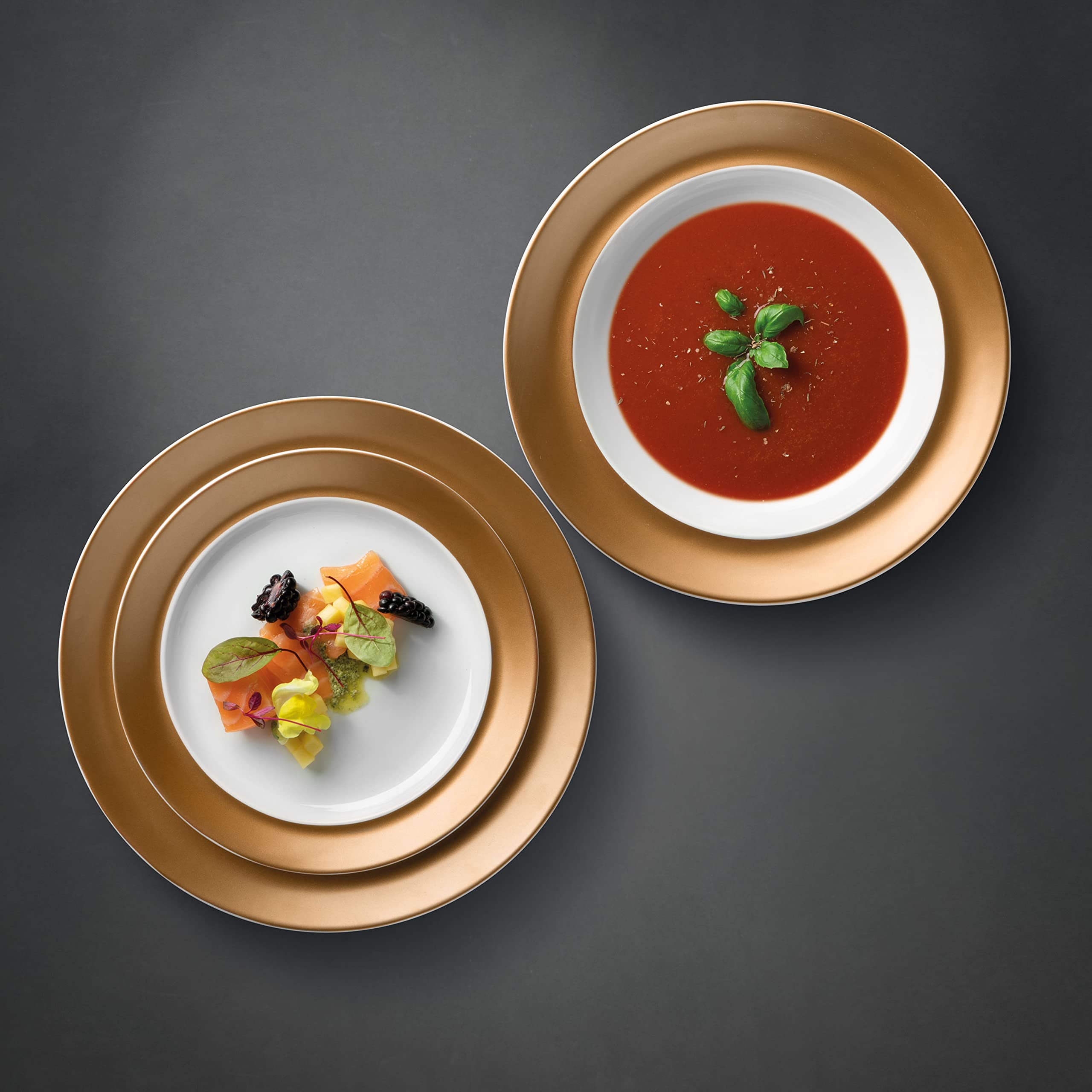 BergHOFF GEM 6-Piece Porcelain Dinnerware Set - Deep Plate, Small Plate, Coffee Mug & Saucer - Elegant White & Gold Glossy Finish - Dishwasher Safe - Perfect for Daily Use, Dinner Parties & Tea Time