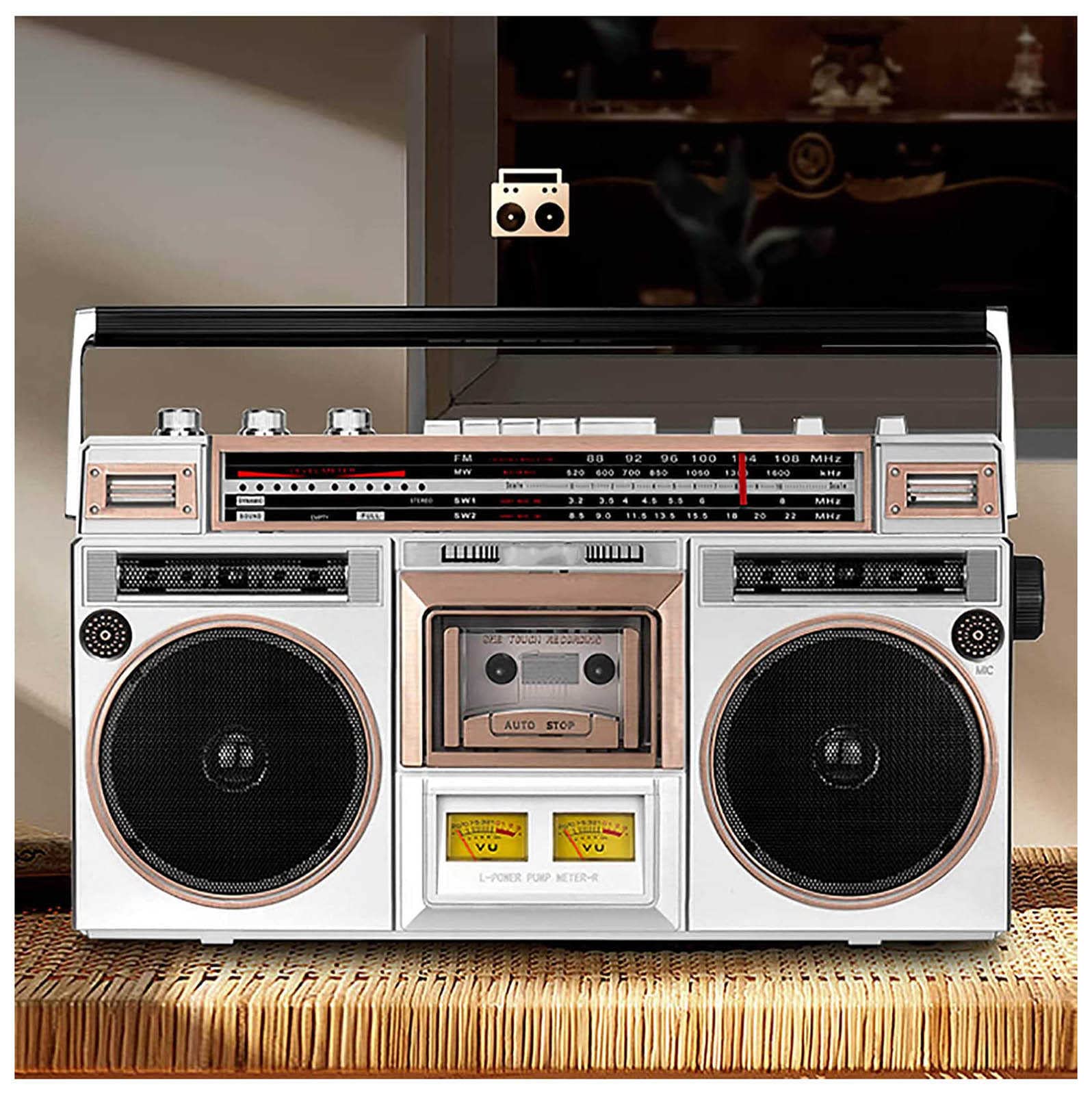 80s Retro Bluetooth Boombox with CD Player, Cassette Tape Recorder & FM Radio - Portable Speaker with Bluetooth 5.0, USB/TF Card Support, Dual Audio Playback - Perfect for Home Parties, Outdoor Gatherings & Travel Adventures