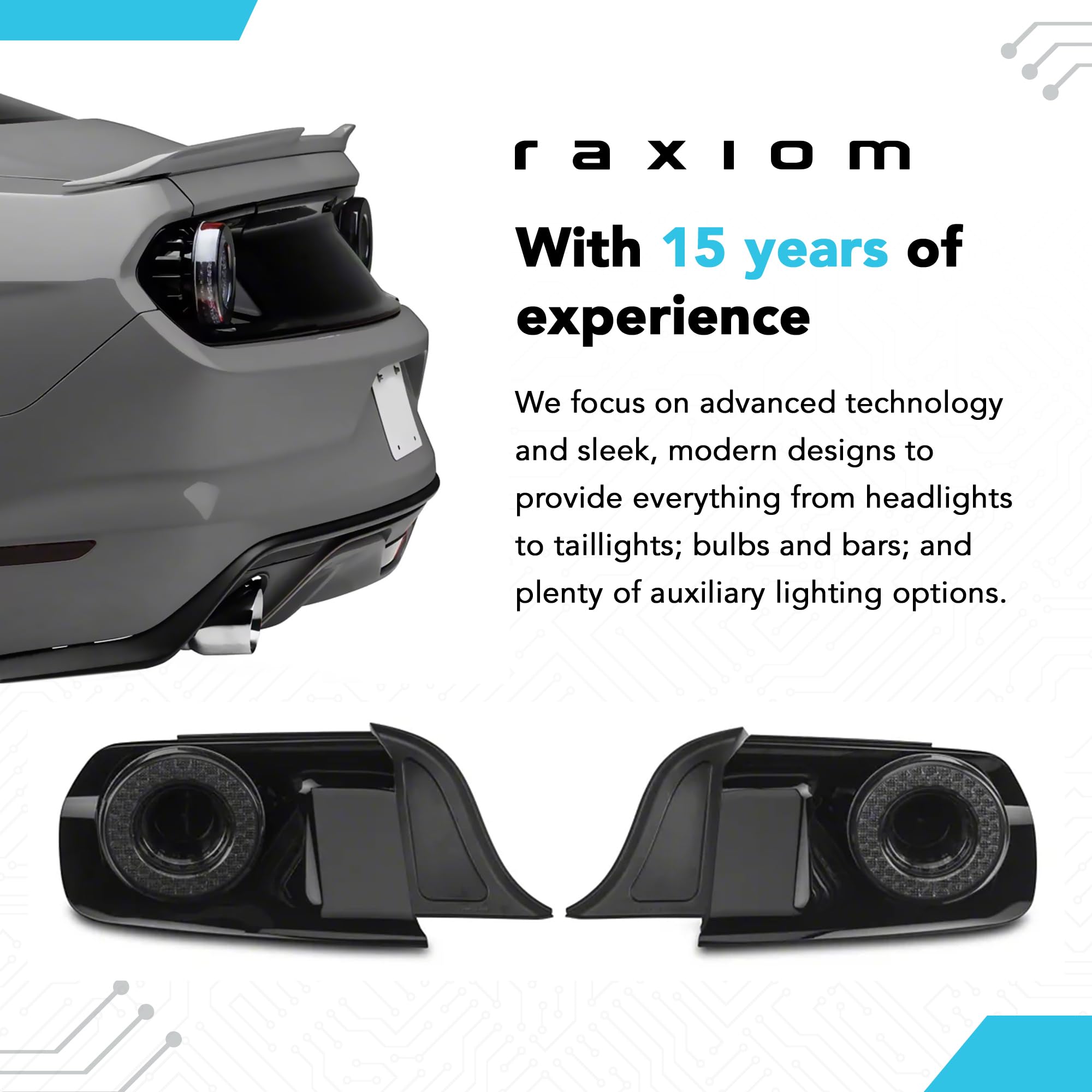 Raxiom LED Tail Lights with Smoked Lenses for Ford Mustang 2015-2020 - Iconic Style, Enhanced Visibility & Safety - Perfect for Night Driving & Car Shows