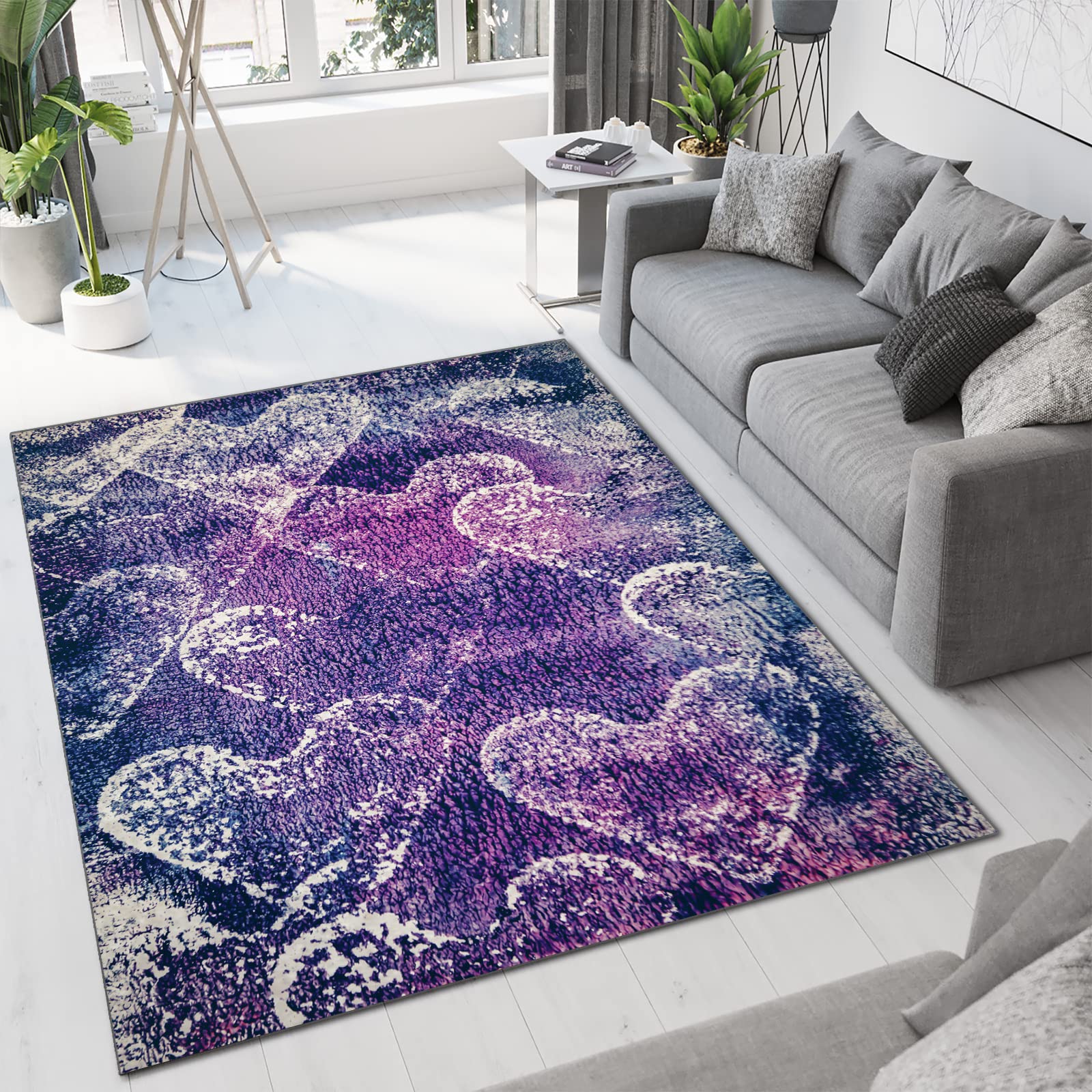 Purple Heart Print Area Rug - Non-Slip Breathable Soft Carpet for Living Room, Bedroom & Office Decor (6x8ft) | Romantic Home Decor, Durable Floor Mat Perfect for Cozy Spaces & Guest Rooms