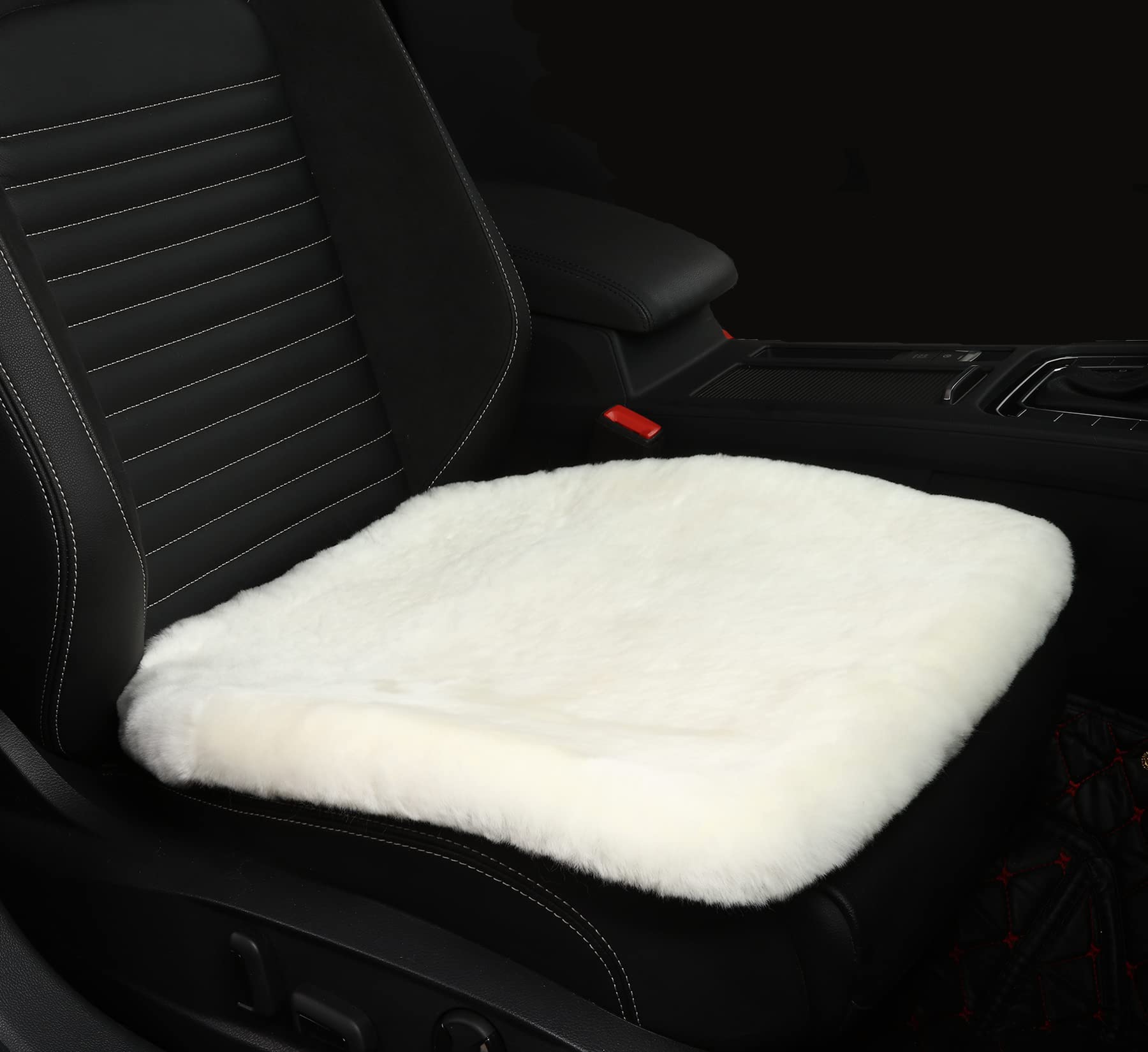 Premium Natural Sheepskin Seat Cushion Cover - Genuine Wholehide Short Wool Car Seat Pad - Universal Fit for Cars, Trucks, SUVs & Vans - Beige White Color - Perfect for Long Drives, Winter Comfort & Luxury Interior Upgrade