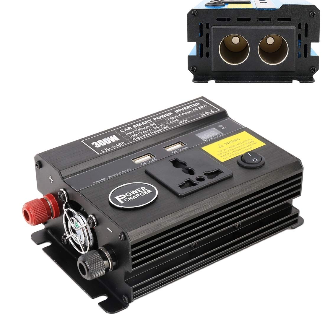 WHZ 300W DC 12V to AC 220V Car Power Inverter with USB Ports - Multi-Functional 4488 Smart Inverter for Road Trips, Camping & Emergency Power (Black)