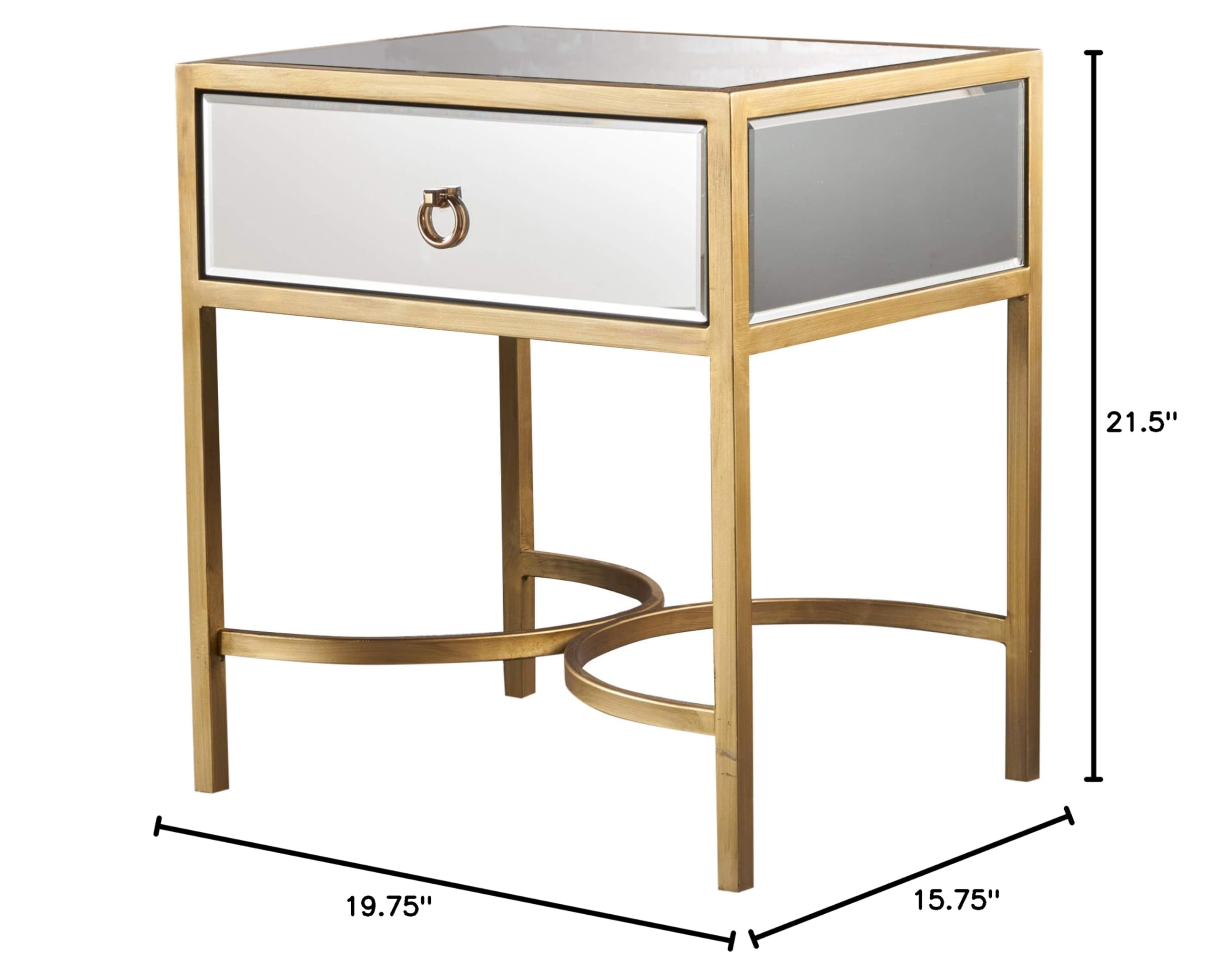 Christopher Knight Home Siryen Modern Mirror Finished Side Table with Gold Iron Accents - Clear/Gold - Perfect for Living Room, Bedroom & Entryway Decor