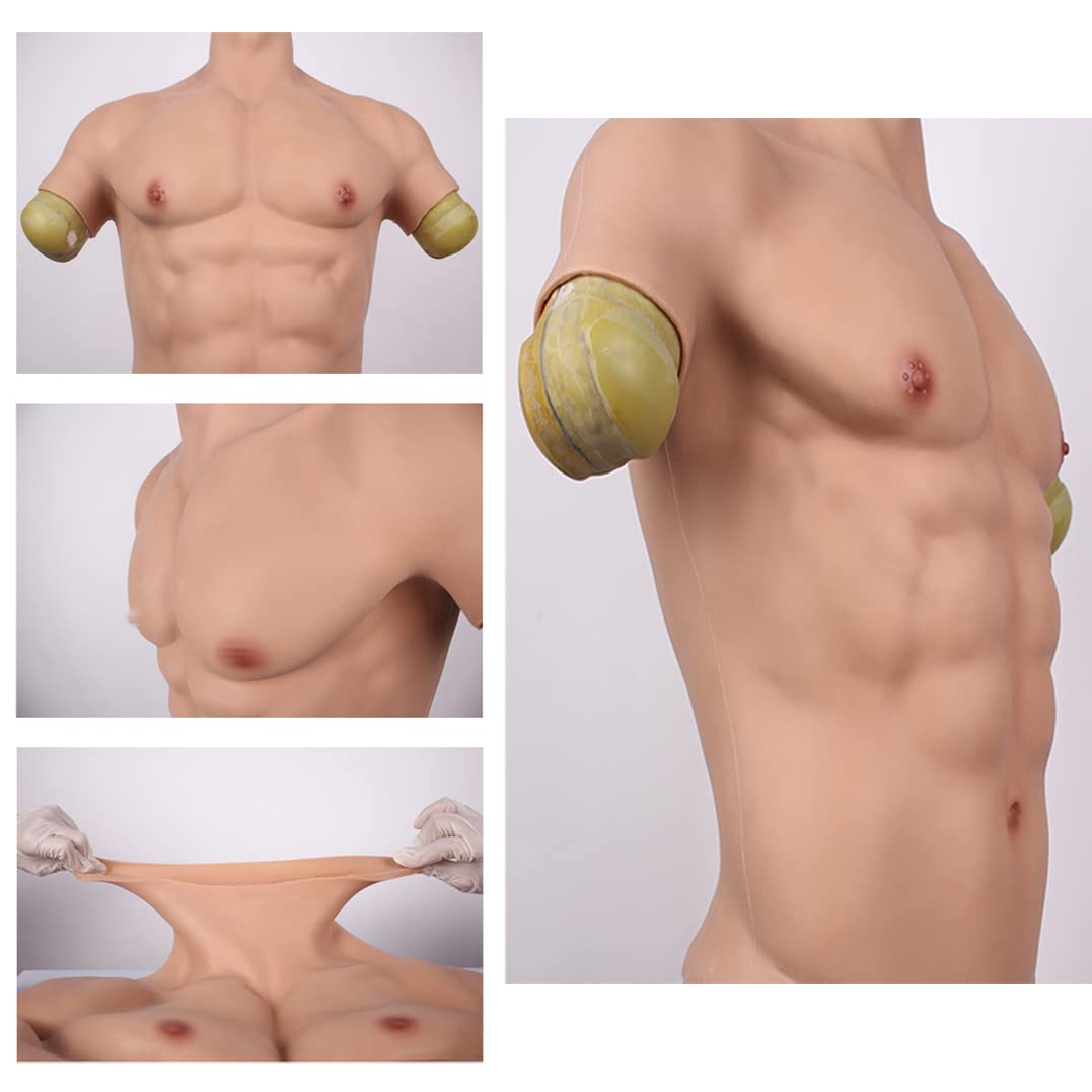 Realistic Fake Muscle Silicone Male Chest Half Body Suit - Lifelike Skin Texture for Cosplay, Halloween Costume & Theater Performance - Perfect for Bodybuilding Illusion, Superhero Costumes and Theatrical Makeup Effects