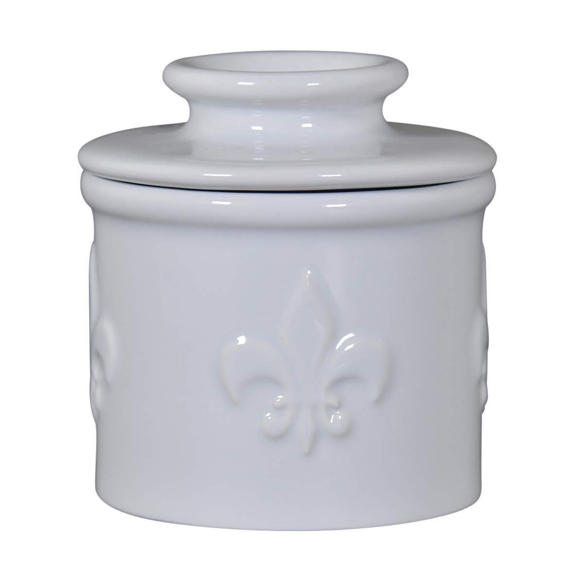 Original Butter Bell Crock by L Tremain - French Ceramic Butter Dish Keeper for Spreadable Butter, Fleur de Lis Collection (White) - Perfect for Kitchens, Breakfast Tables & Entertaining