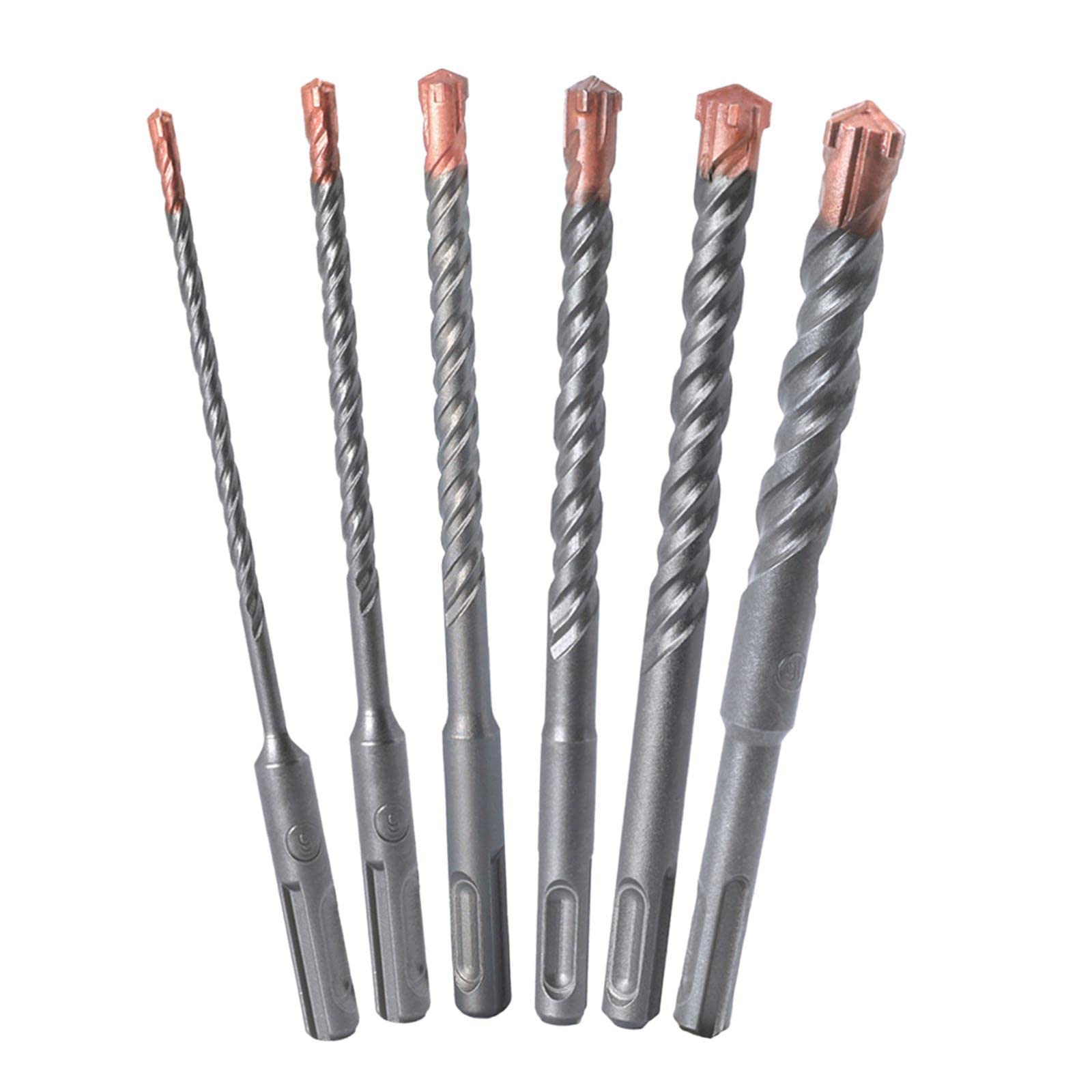 Fenteer 6Pcs Round Shank Masonry Drill Bit Set - Carbide Tipped Hole Opener for Ceramic, Marble, Cement - Hammer Drill Accessories for Carpentry & Construction Projects (Perfect for Tile, Brick & Concrete Drilling)