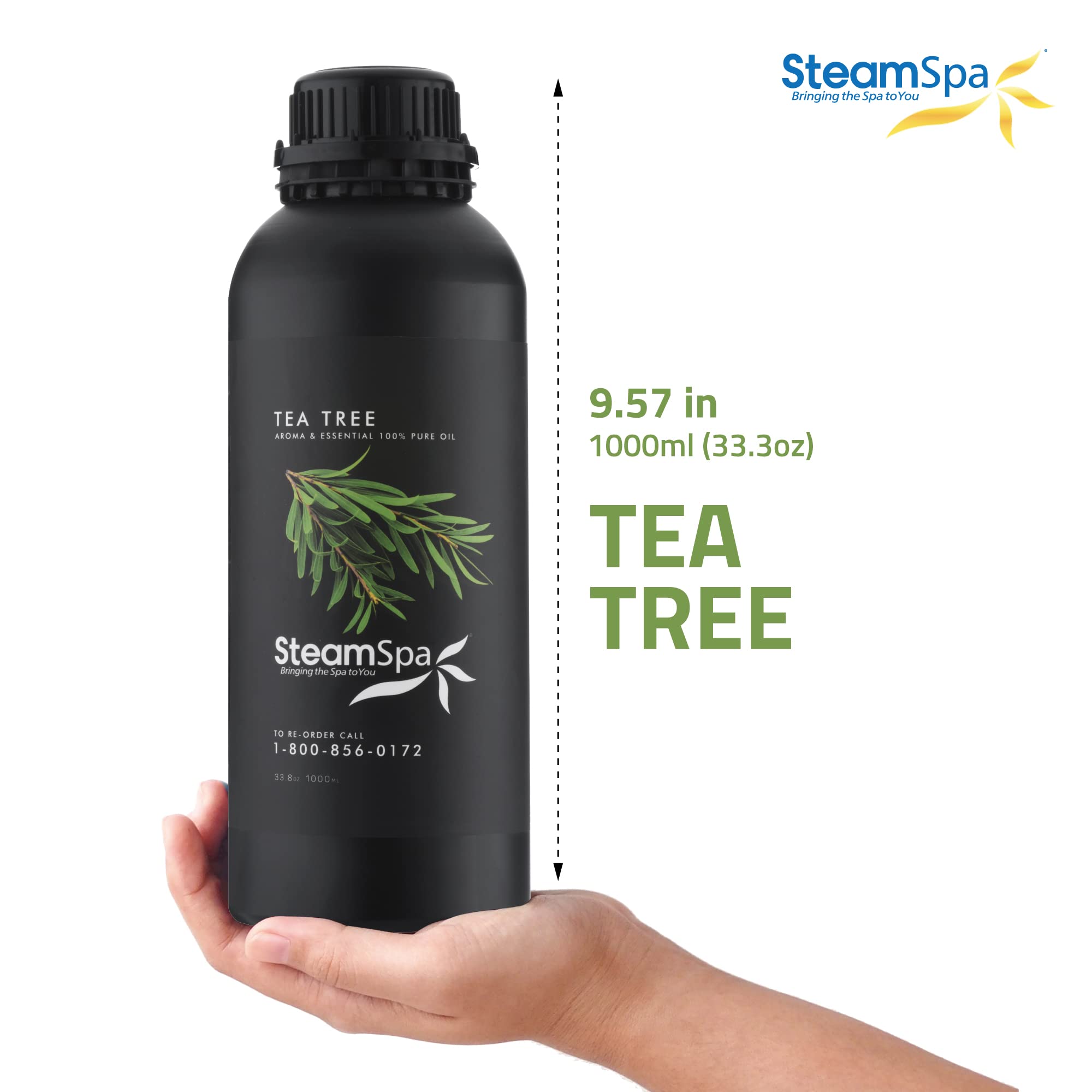 1000ml Tea Tree Essential Oil - Pure Natural Aromatherapy Oil for Steam Bath, Sauna & Shower | Refillable Bottle for Oil Diffusers & Aromatherapy Accessories | Relaxation, Stress Relief & Skin Care Solution