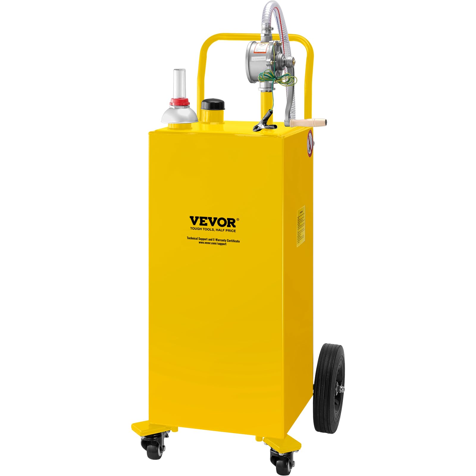VEVOR 35 Gallon Fuel Caddy with Manual Pump - Portable Gas & Diesel Storage Tank on Wheels for Cars, Lawn Mowers, ATVs, Boats - Ideal for Garage, Farm & Outdoor Use (Yellow)