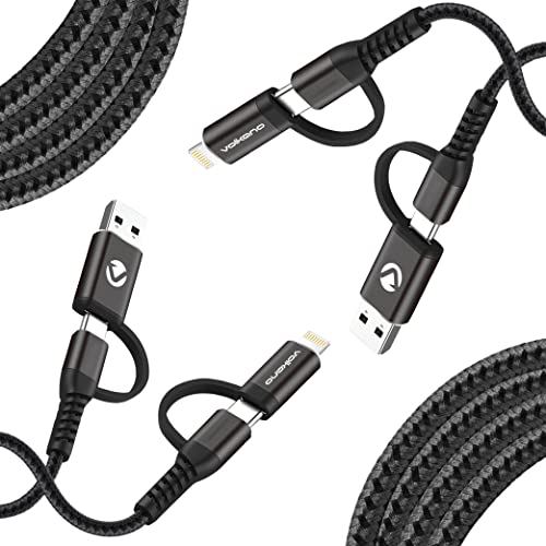 Volkano 6Ft & 4Ft USB Cable Set (2 Pack) - 4-in-1 Multi-Charging Cable with USB A to USB C, USB A to Lightning, USB C to USB C & USB-C to Lightning Adapter - Fast Charging & High-Speed Data Transfer - Durable Braided Nylon - Perfect for iPhone, Android, iPad, MacBook & More