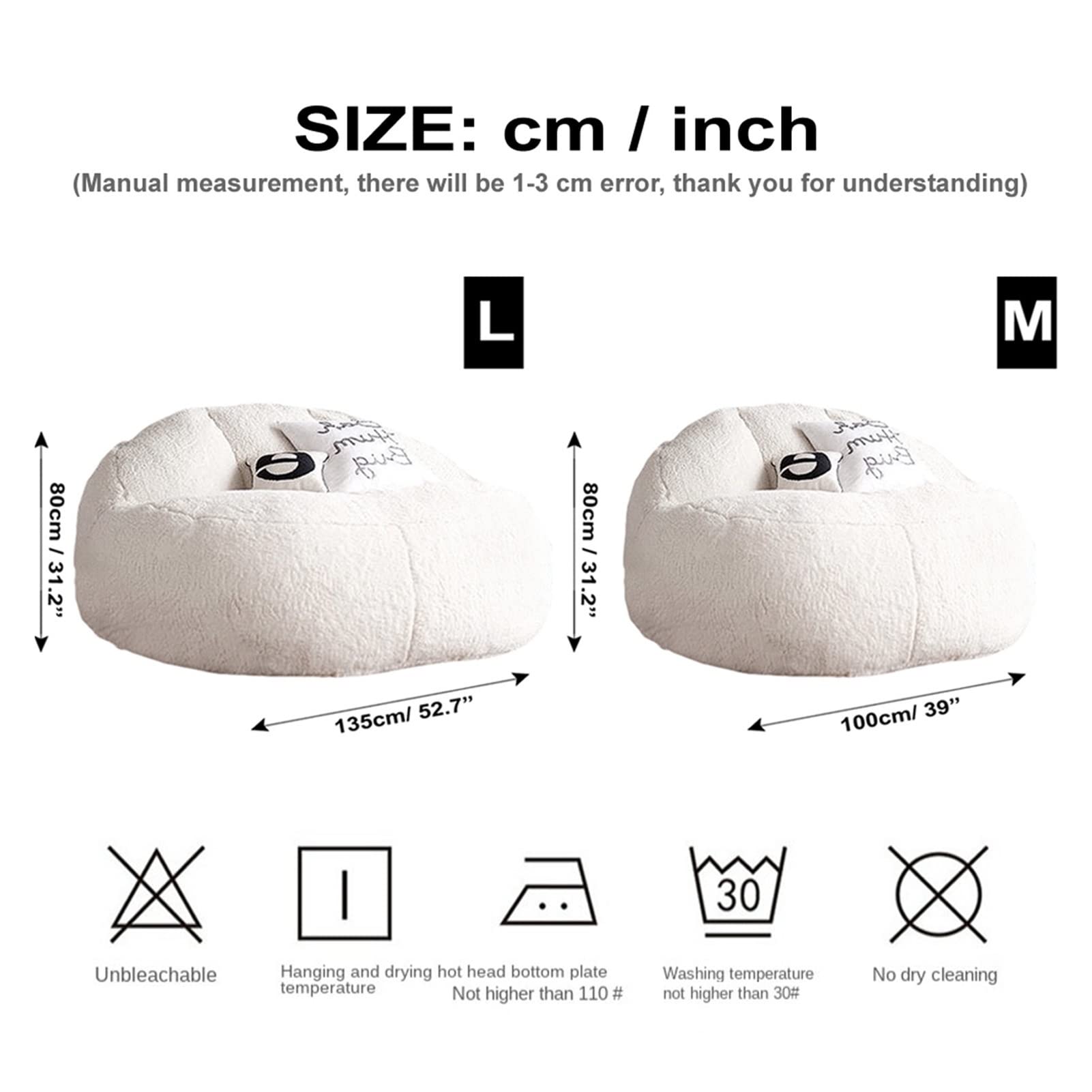 Soft Fluffy Faux Fur Bean Bag Chair Cover - Giant Round Living Room Furniture for Lazy Sofa Bed (No Filling Included) | Perfect for Cozy Lounging, Movie Nights & Dorm Room Decor
