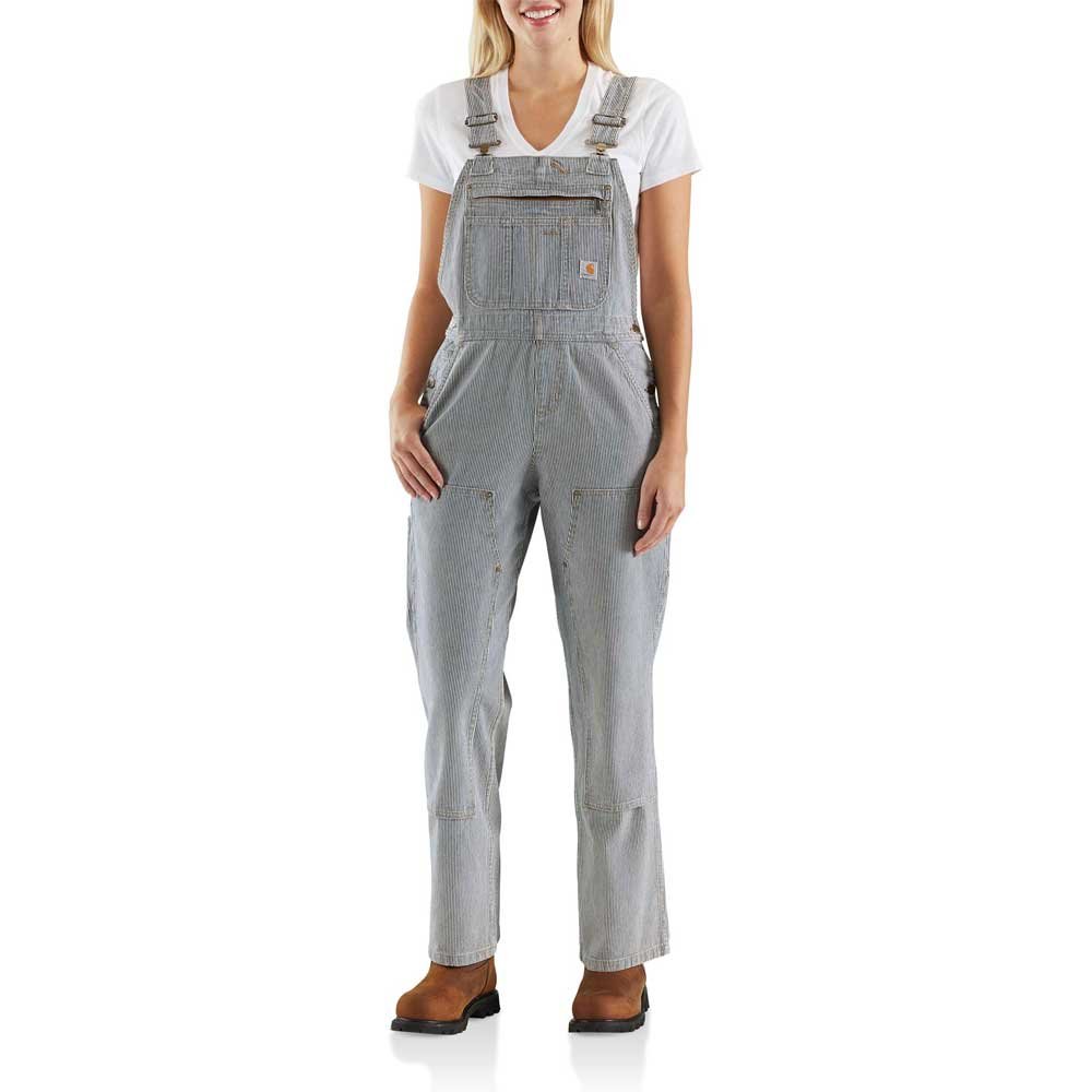 Carhartt Women's Relaxed Fit Denim Railroad Stripe Bib Overalls - Durable Workwear for Farming, Construction & Outdoor Activities