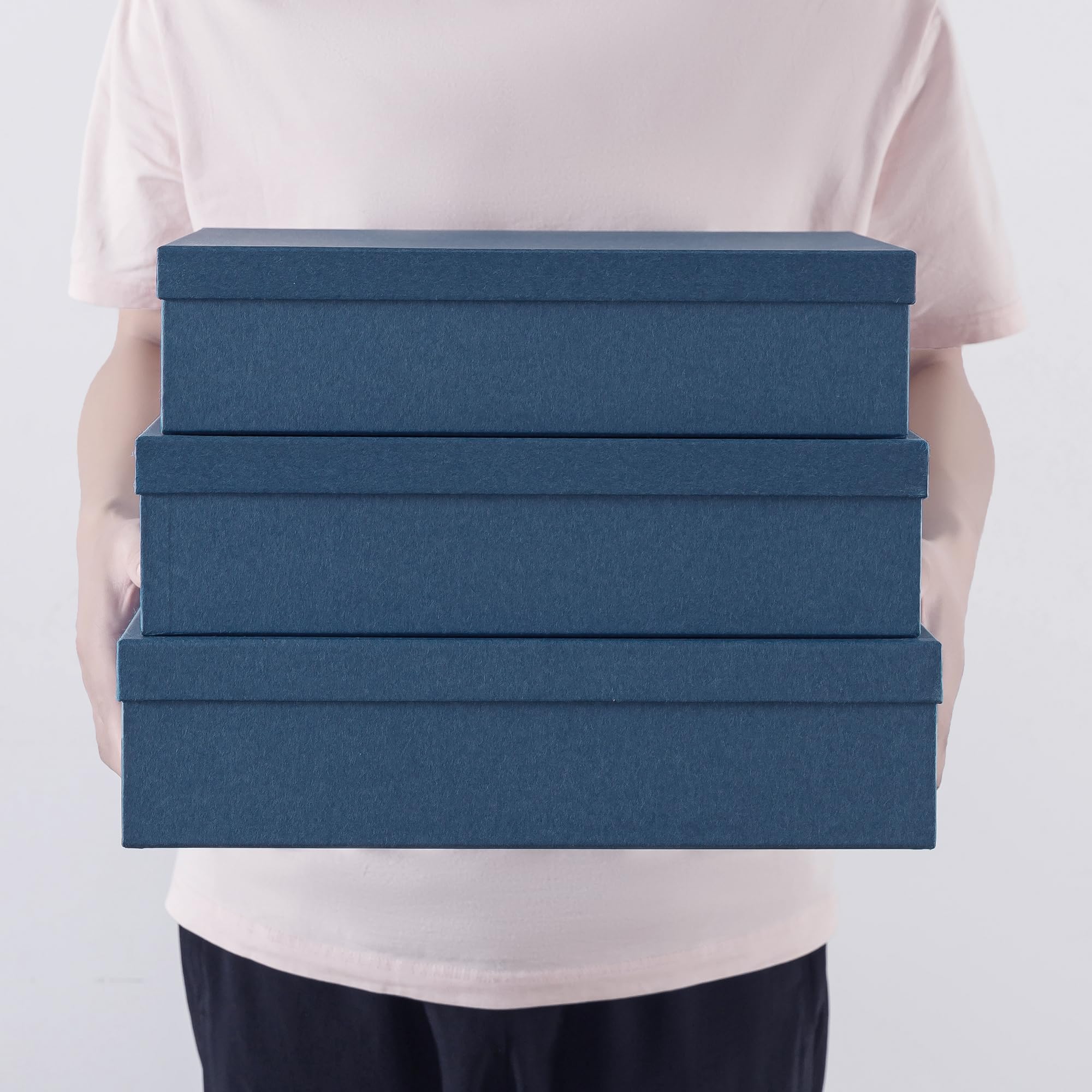 Decorative Storage Boxes with Lids - Navy Blue for Home & Office Organizing