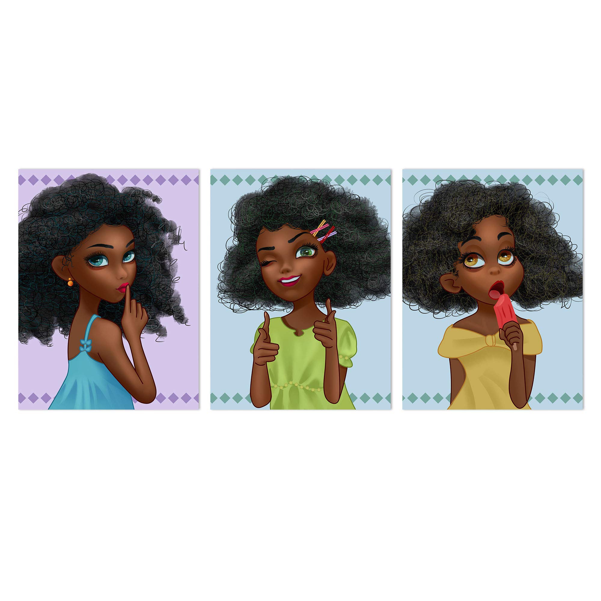 African American Wall Art Canvas - 3 Panels Framed Black Girl Painting for Bedroom & Living Room Decor