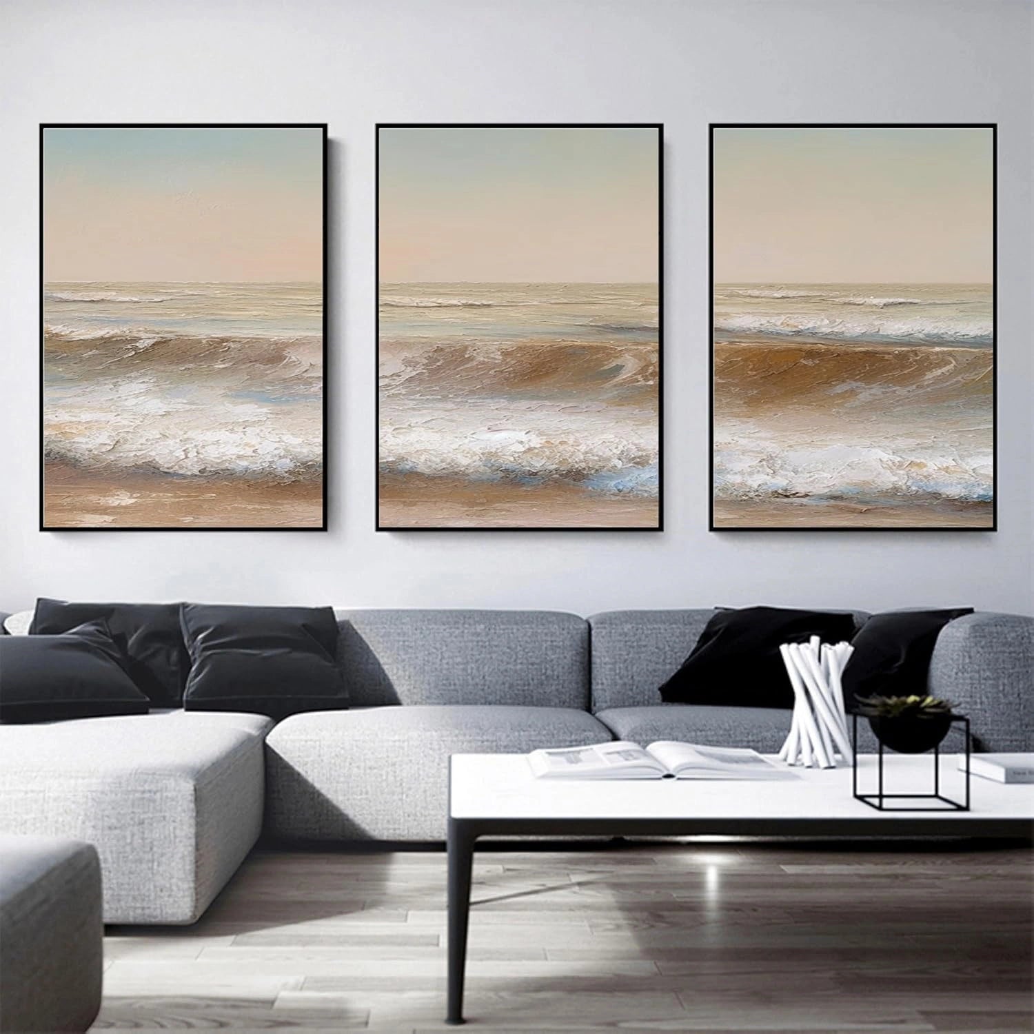 Ocean and Sky Painting Set of 3 - Coastal Wall Art for Living Room, Bedroom & Office Decor | Modern Seascape Canvas Prints | #OS256