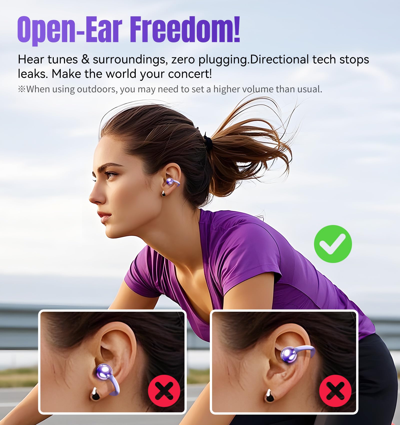 King Lucky Clip-on Open Ear Wireless Bluetooth Earbuds - Lightweight Comfort for Running, Cycling & Workouts | Sweatproof Sports Headphones