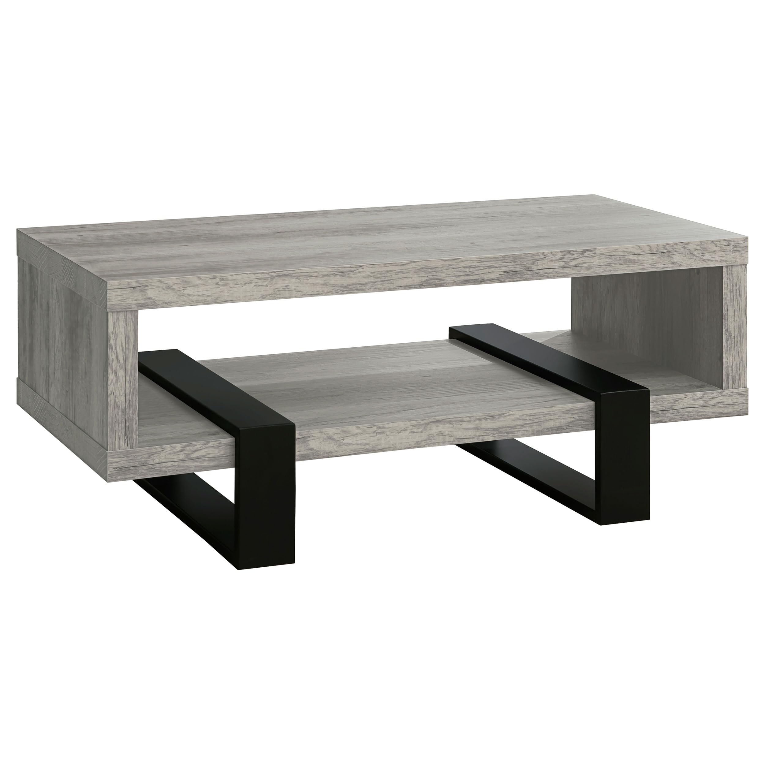 Coaster Home Furnishings Dinard Modern Coffee Table - Engineered Wood with Geometric Legs & Open Shelf - Contemporary Living Room Furniture in Driftwood Finish - Perfect for Small Spaces, Apartments and Cozy Home Decor