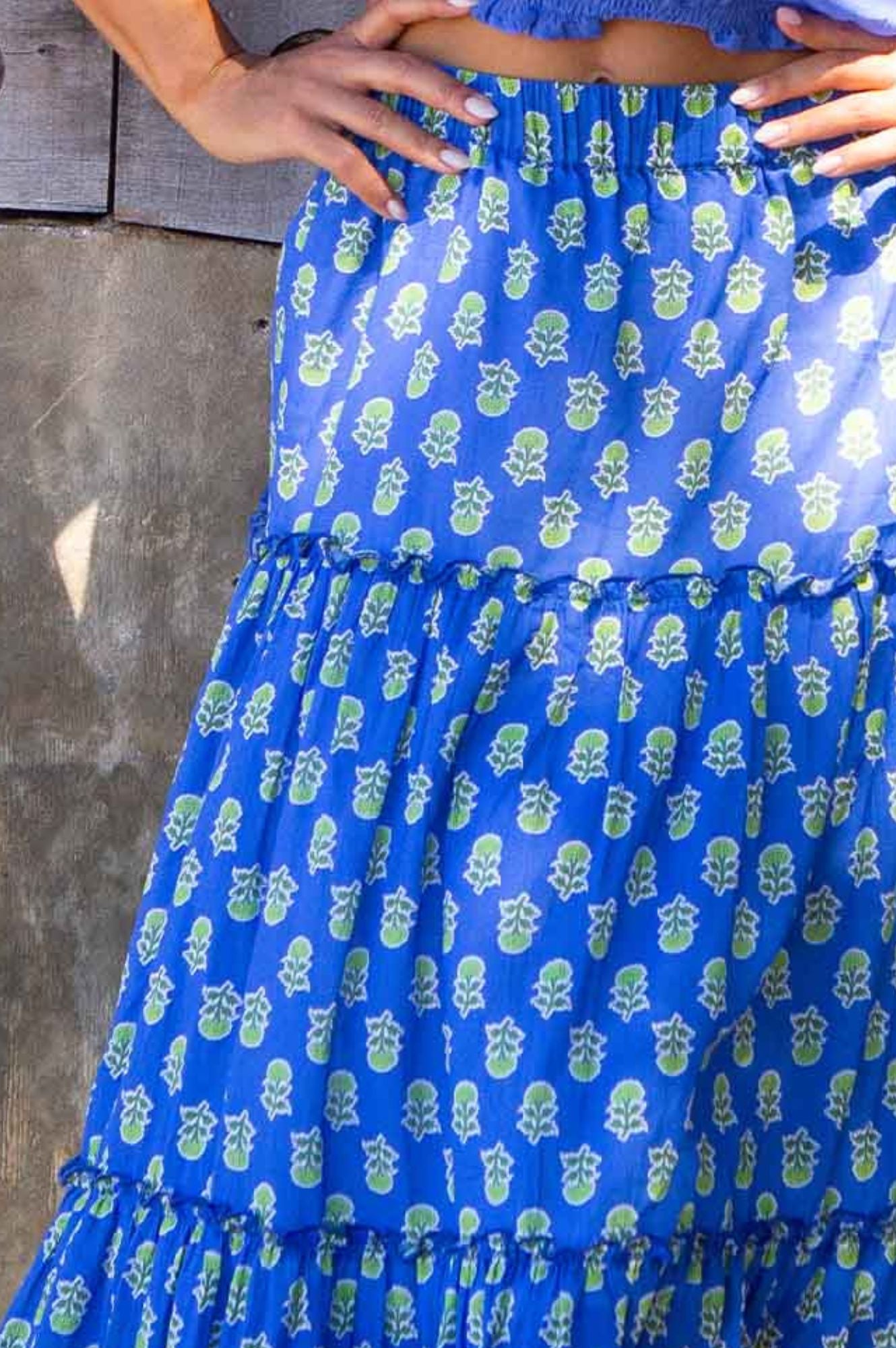 Bea Printed Organic Cotton Skirt | Odisha Blue/Green | Women's Boho Summer Skirt | Eco-Friendly Fashion | Perfect for Beach, Vacations & Casual Outings