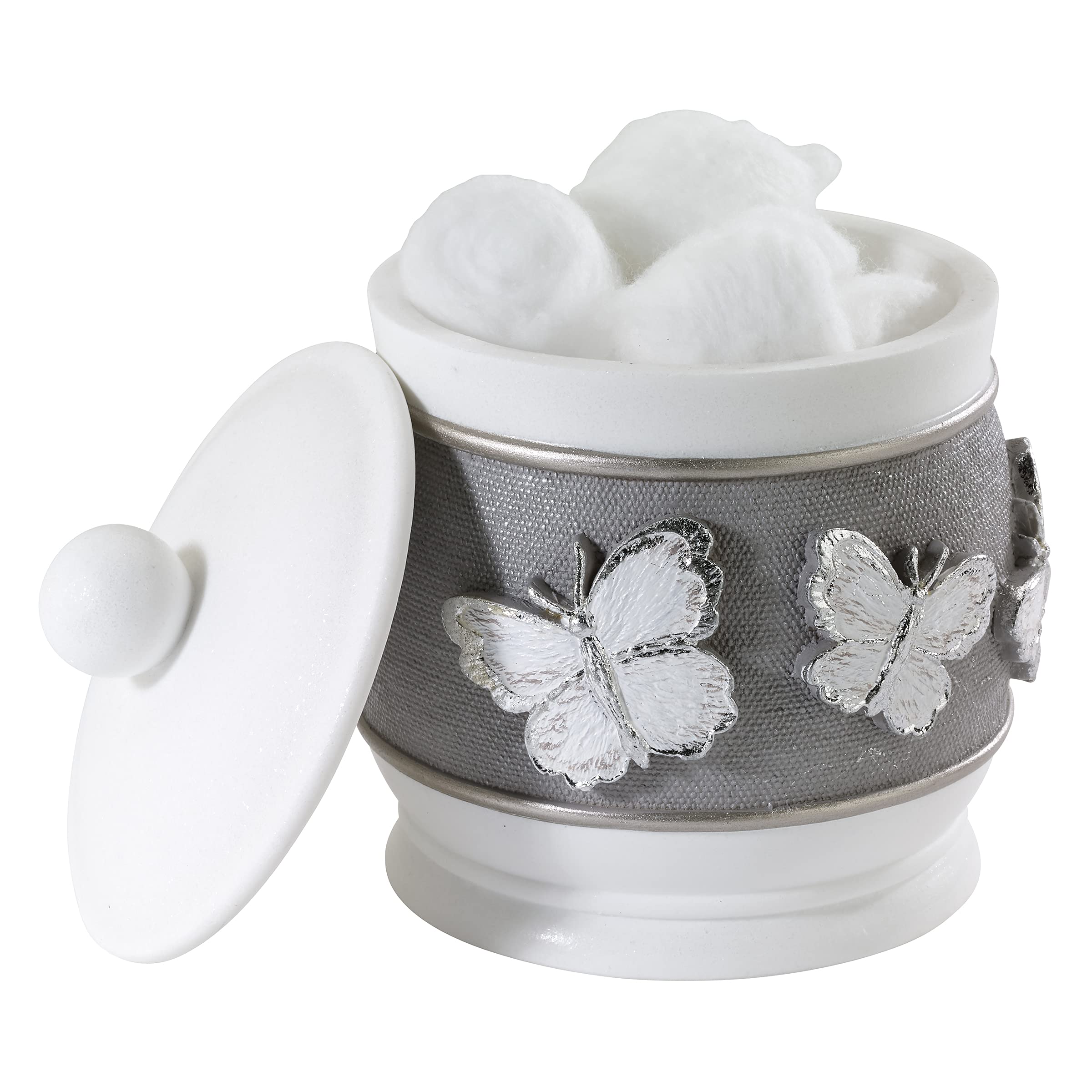 Avanti Linens Covered Jar - Butterfly Inspired Bathroom Decor for Guest Essentials | Yara Collection | Perfect for Soap Storage, Cotton Ball Holder & Spa-Style Vanity Organization