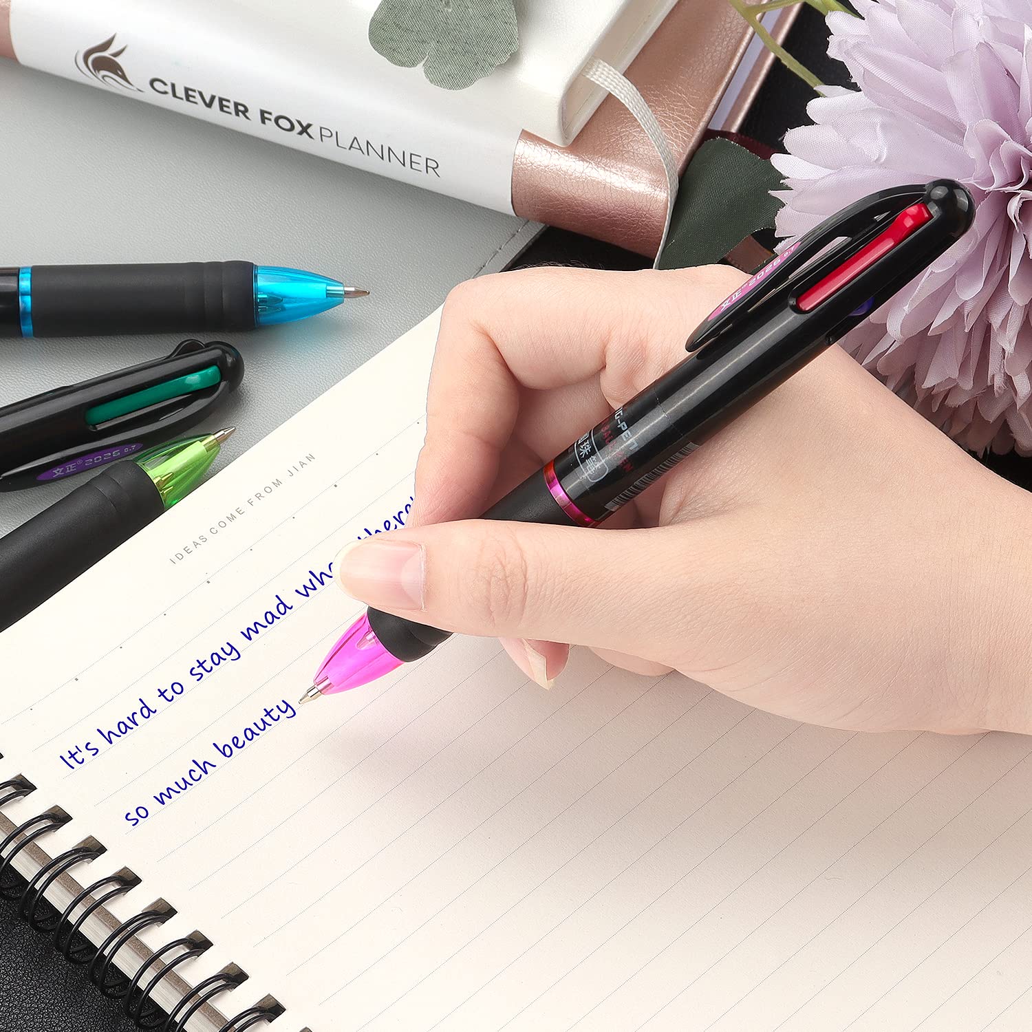 4 Pack Multicolor Ballpoint Pens - 4-in-1 Retractable 0.7mm Colored Pens for Office, School & Students | Perfect Gift for Writing, Note Taking & Journaling