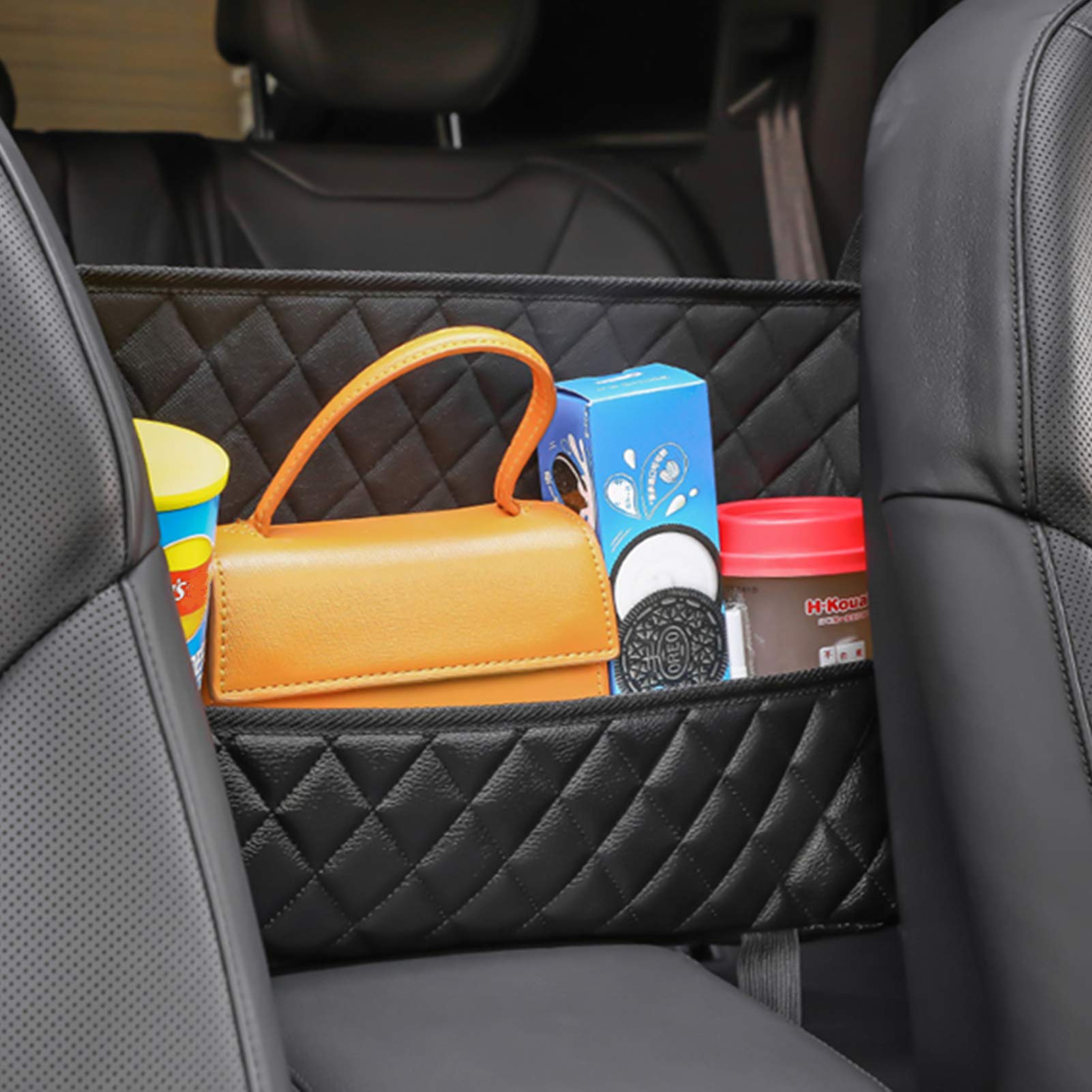 Premium PU Leather Car Handbag Holder - Organizer Net Pocket for Purse & Small Items - Secure Storage Solution for Cars, SUVs & Trucks | Perfect for Commuting, Road Trips & Daily Errands