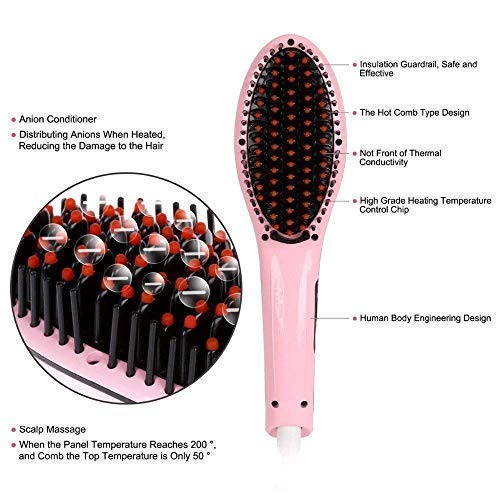 STOCKZONE 3-in-1 Electric Hair Straightening Brush with Ceramic Plates, LCD Screen & Temperature Control - Pink Hair Straightener for Women | Perfect for Home Use, Travel & Salon-Quality Styling