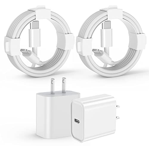 Apple MFi Certified 20W PD Fast Charger with USB-C to Lightning Cable - 2 Pack - Super Quick Charging for iPhone 14/13/12/11/Pro/Max/Mini - Perfect for Home, Office & Travel