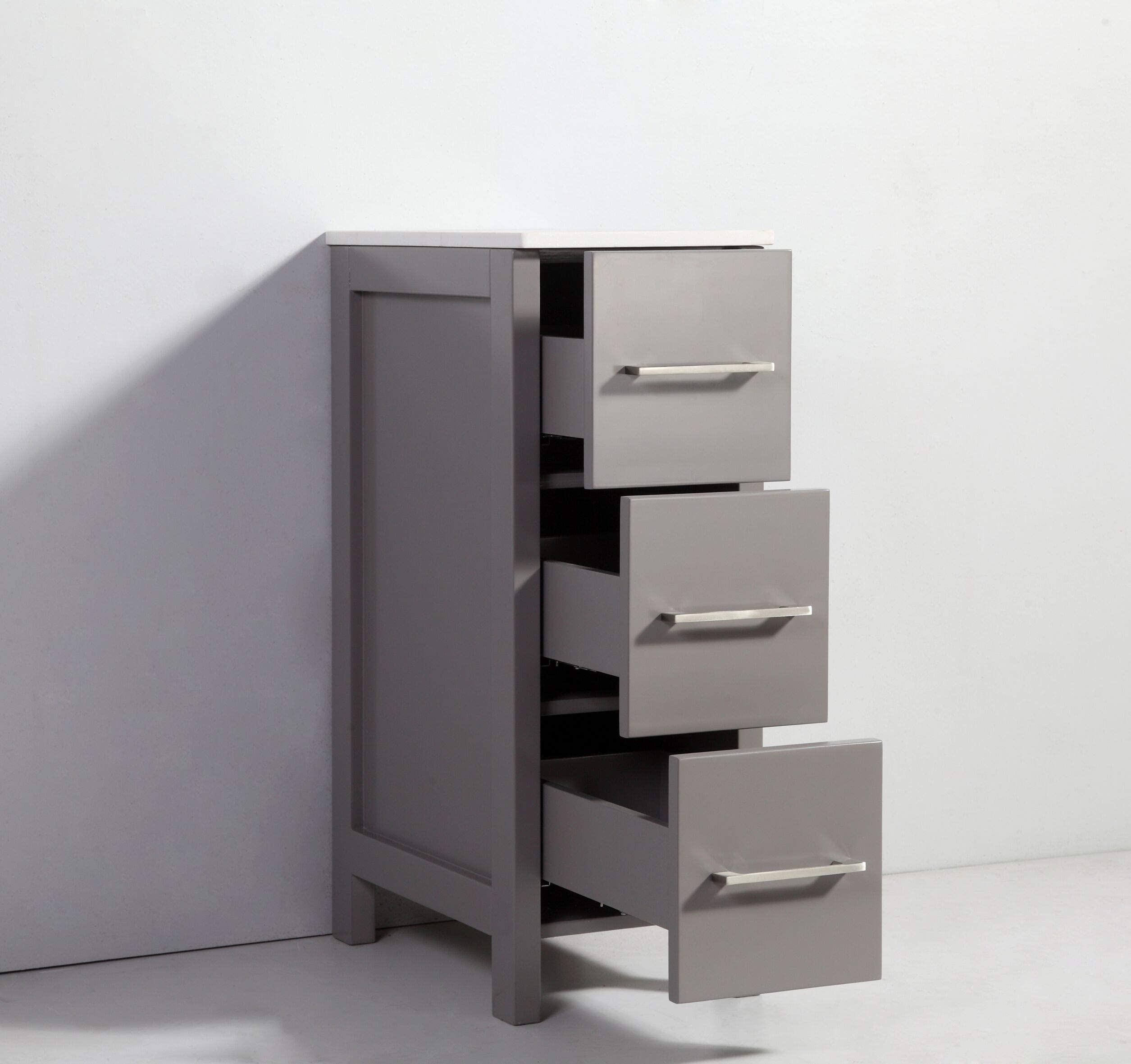 Vanity Art 12 Inch Bathroom Cabinet with 3 Dovetailed Drawers & Ceramic Top - Freestanding Storage Organizer for Bedroom, Bathroom, Entryway - Easy Assembly Small Nightstand (Gray) VA3012-G | Perfect for Small Spaces, Apartment Living & Bathroom Organization