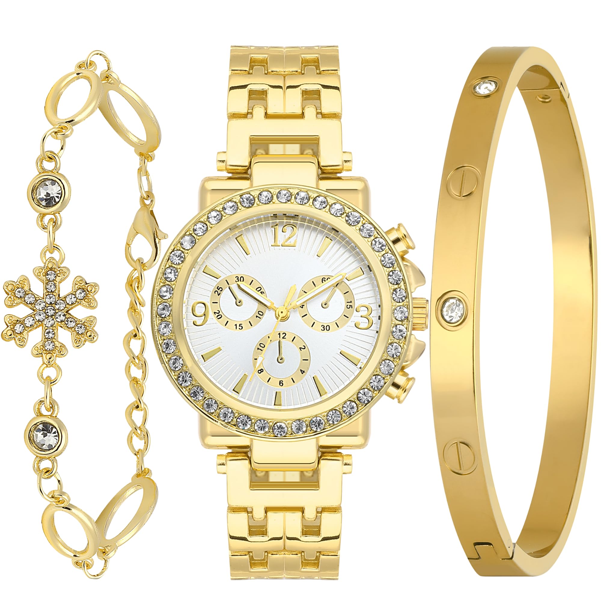 Elegant Gold Women's Watch & Bracelet Set - Stylish Dainty Watch with Gold Bracelet for Women - Fashionable Accessories for Daily Wear & Special Occasions - Perfect Birthday Gift for Mom, Wife & Loved Ones - Ideal for Office, Party & Everyday Elegance